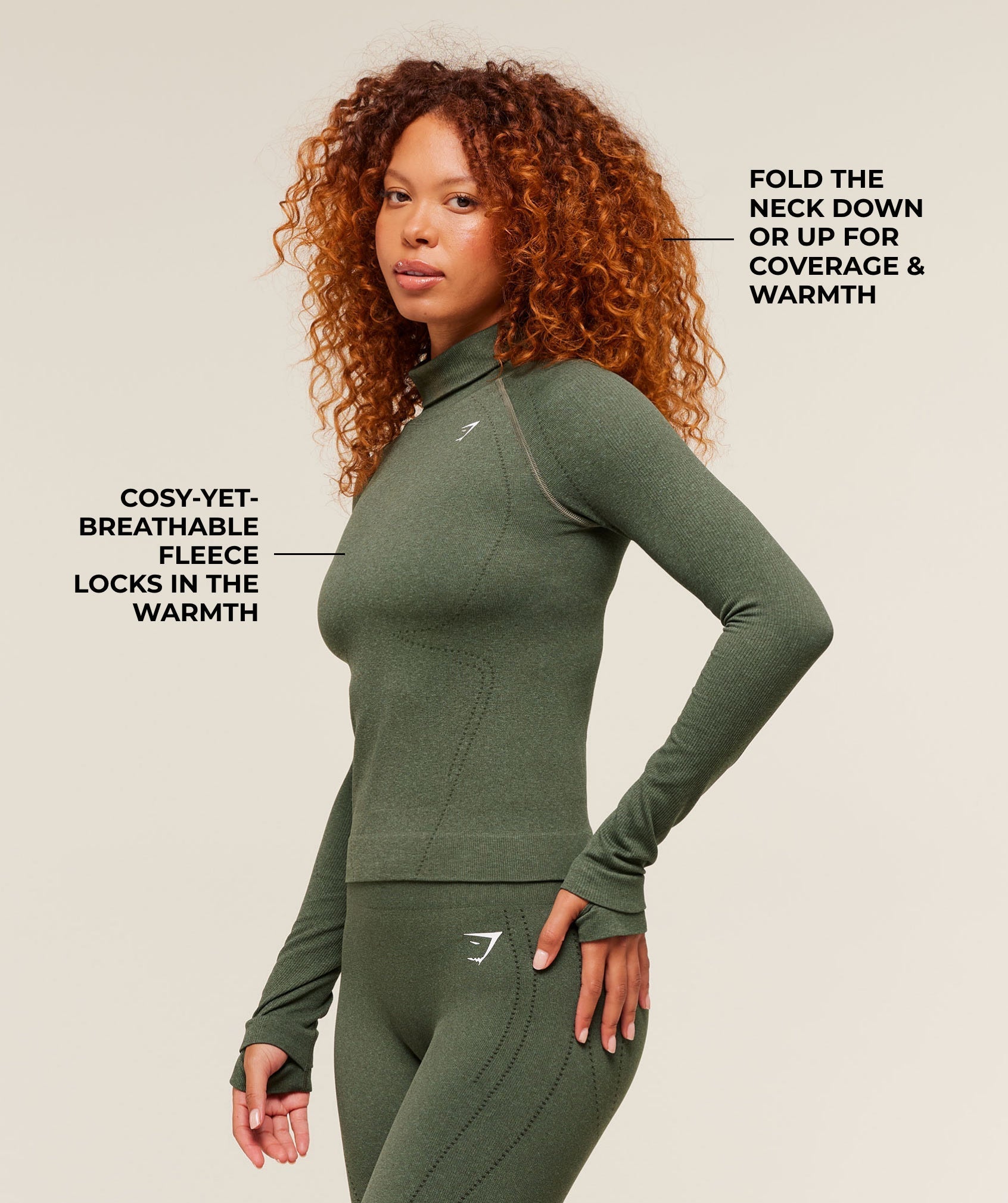 Gymshark Vital Warm Long Sleeve Top - Base Green/Marl