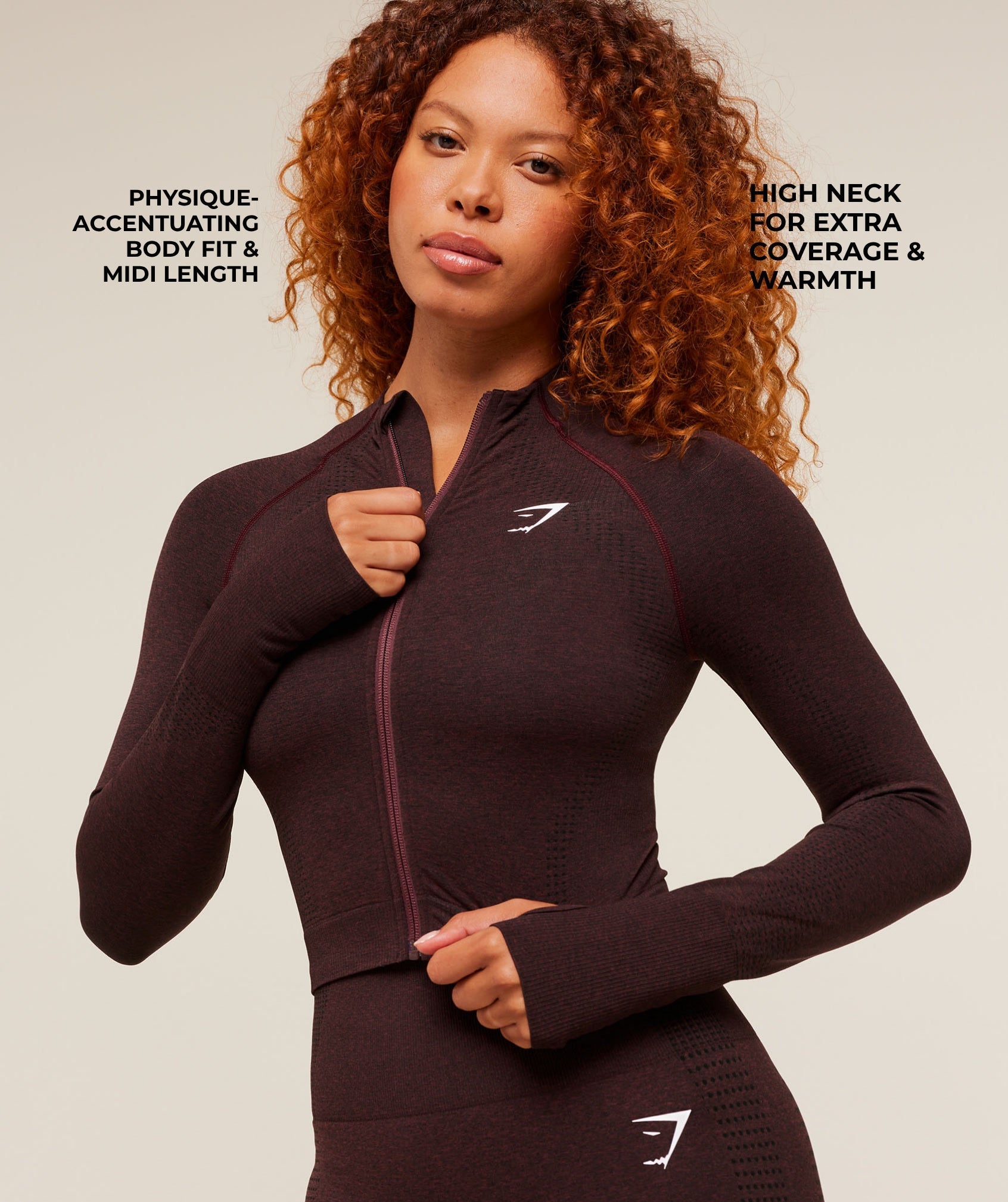 Gymshark Vital Midi Zip Up Jacket - Rich Maroon/Marl