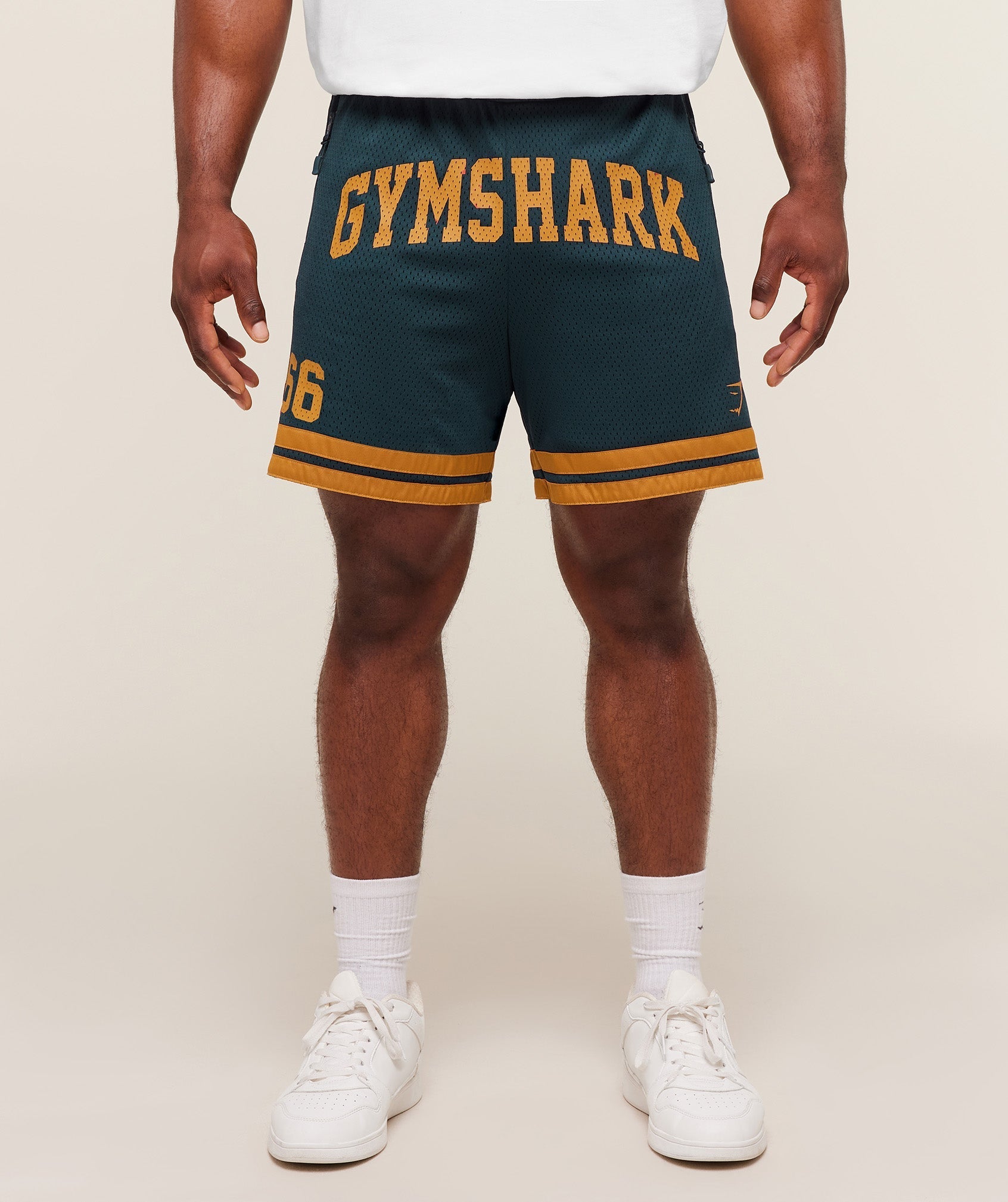 Gymshark Campus Mesh Shorts - Deep Petrol Blue/Antique Gold