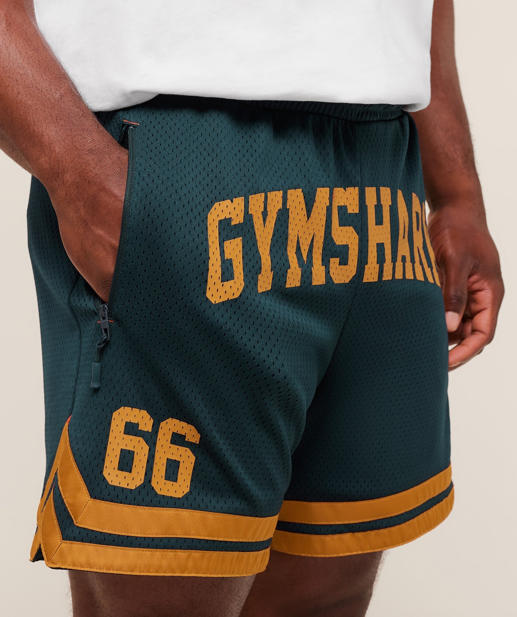 Gymshark Campus Mesh Shorts - Deep Petrol Blue/Antique Gold