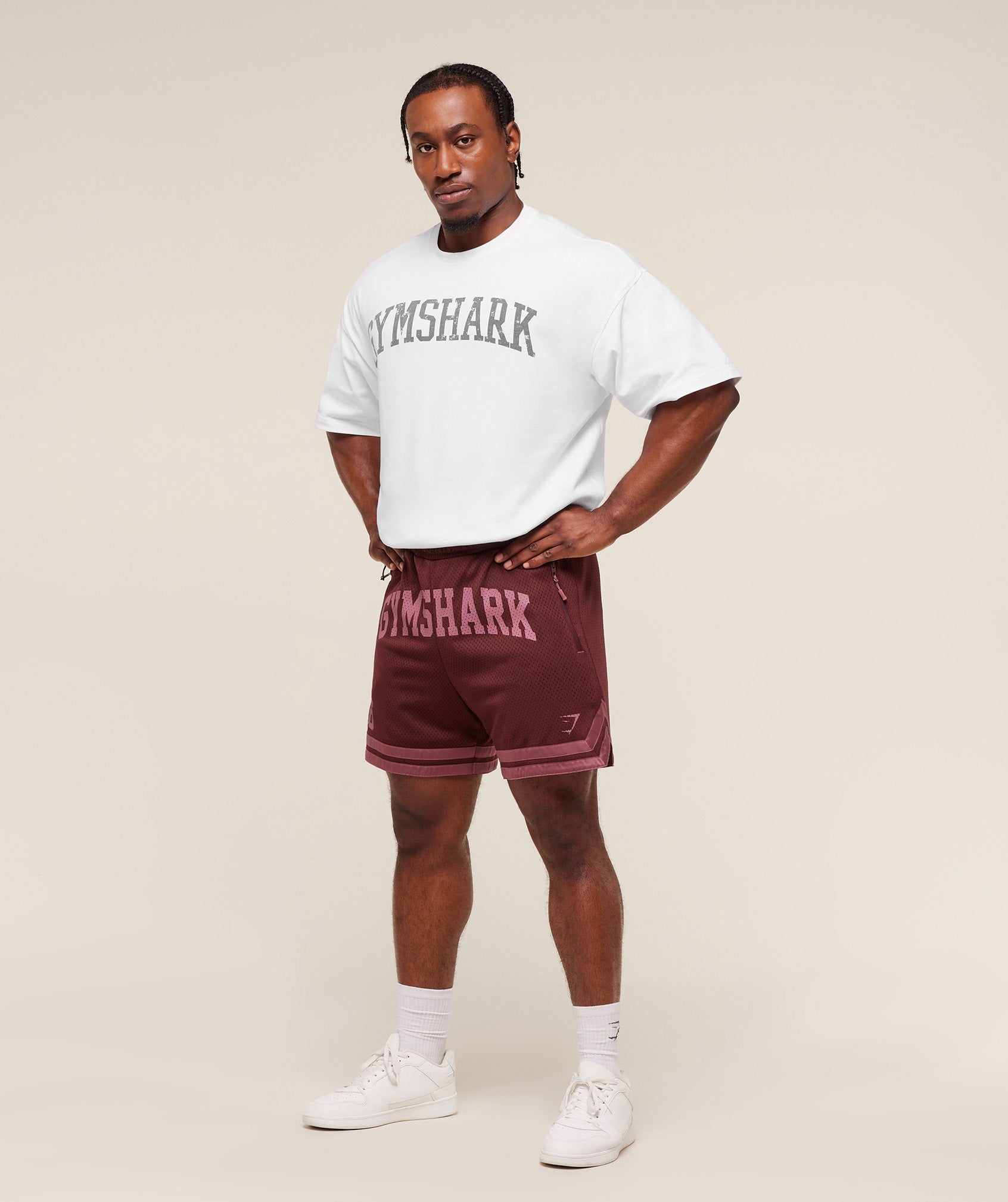 Gymshark Campus Mesh Shorts - Rich Maroon/Reset Pink