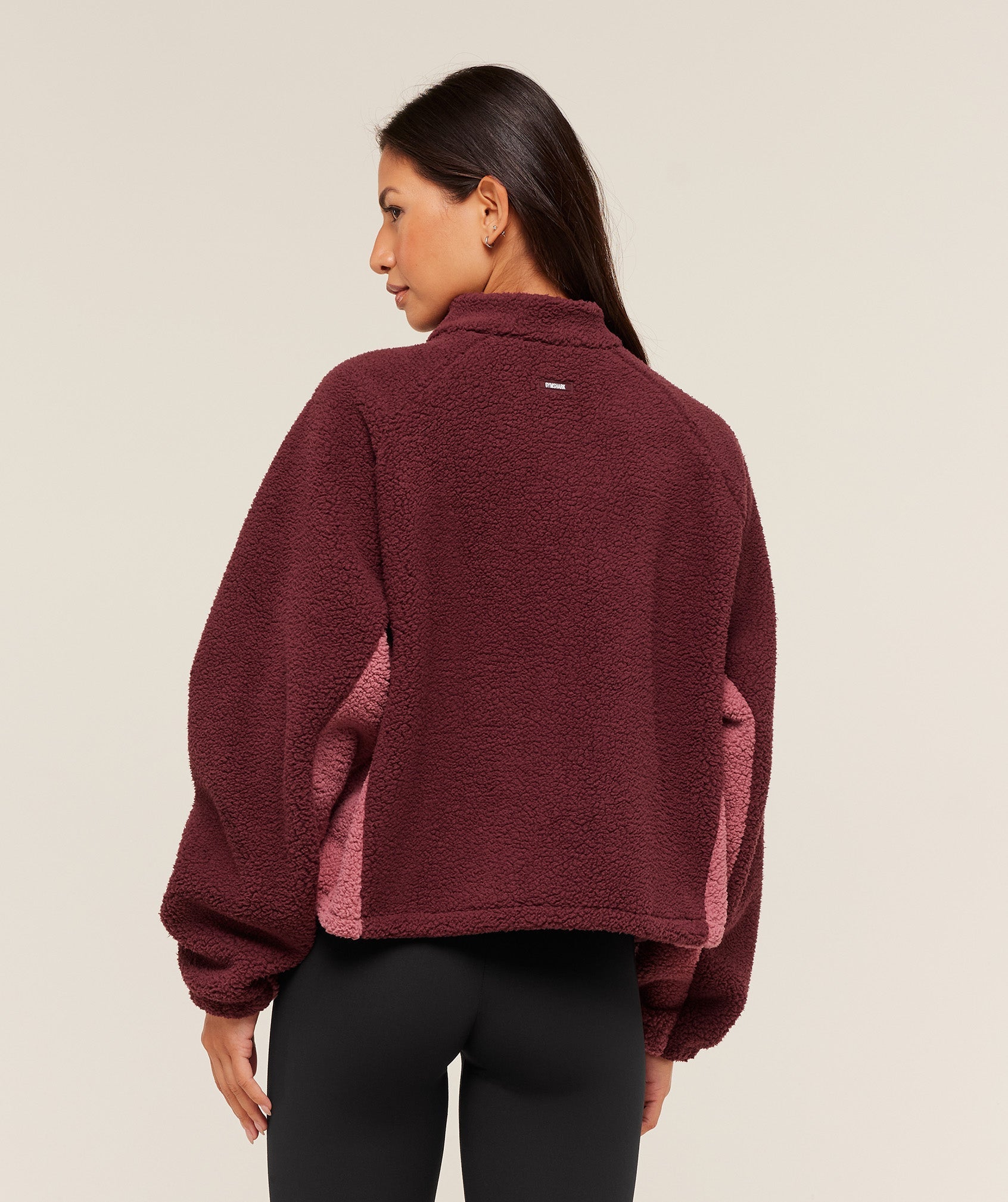 Gymshark Contrast Sherpa Jacket - Rich Maroon/Reset Pink/Oat White