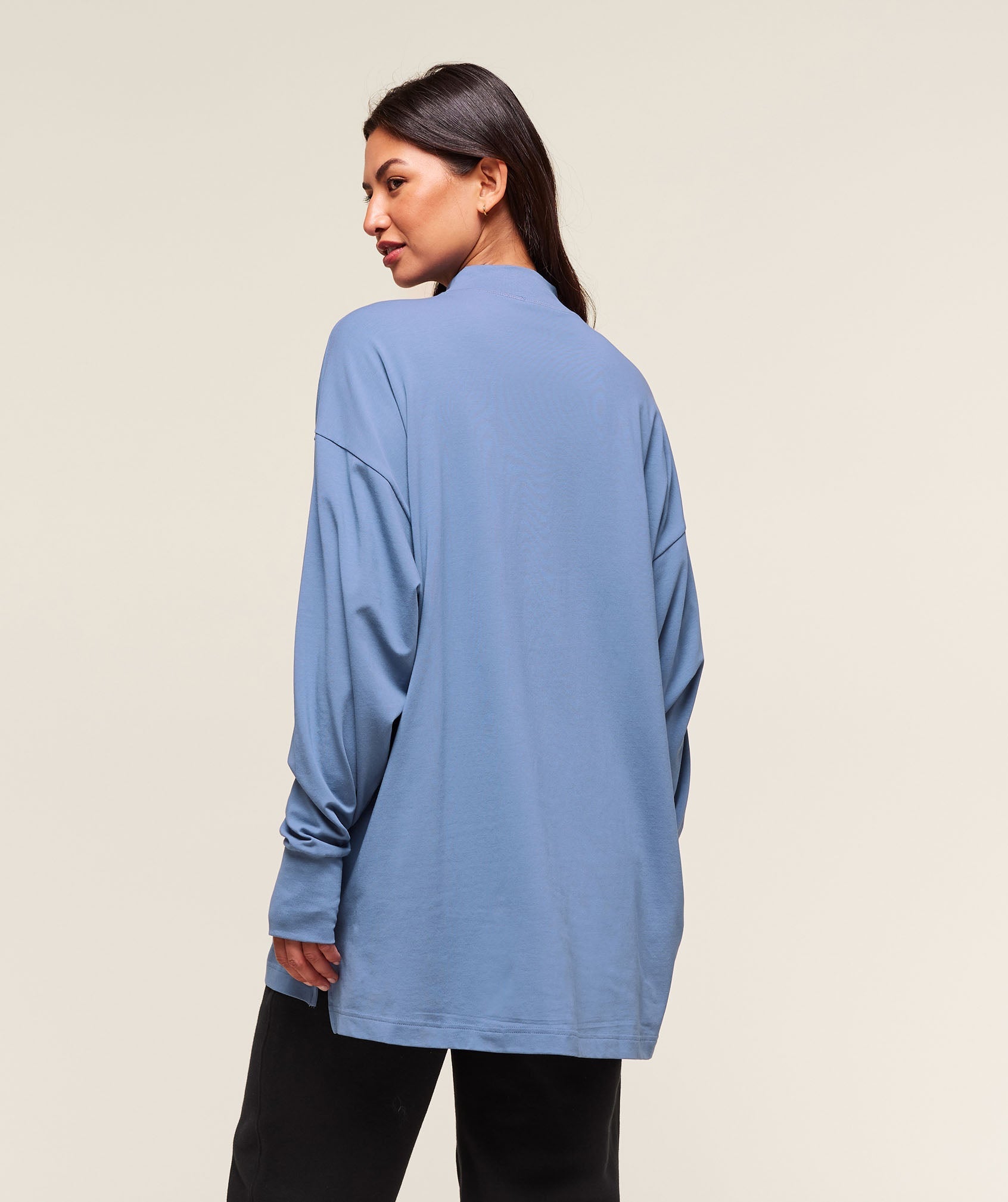 Gymshark Covered Longline Cotton Long Sleeve Top - Worn Blue