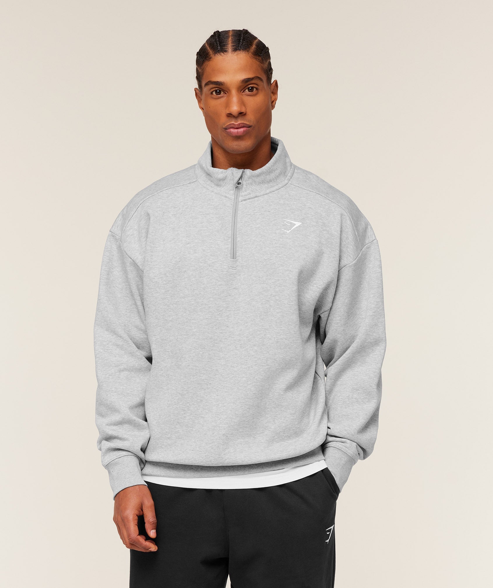 Gymshark Crest 1/4 Zip - Light Grey Core Marl