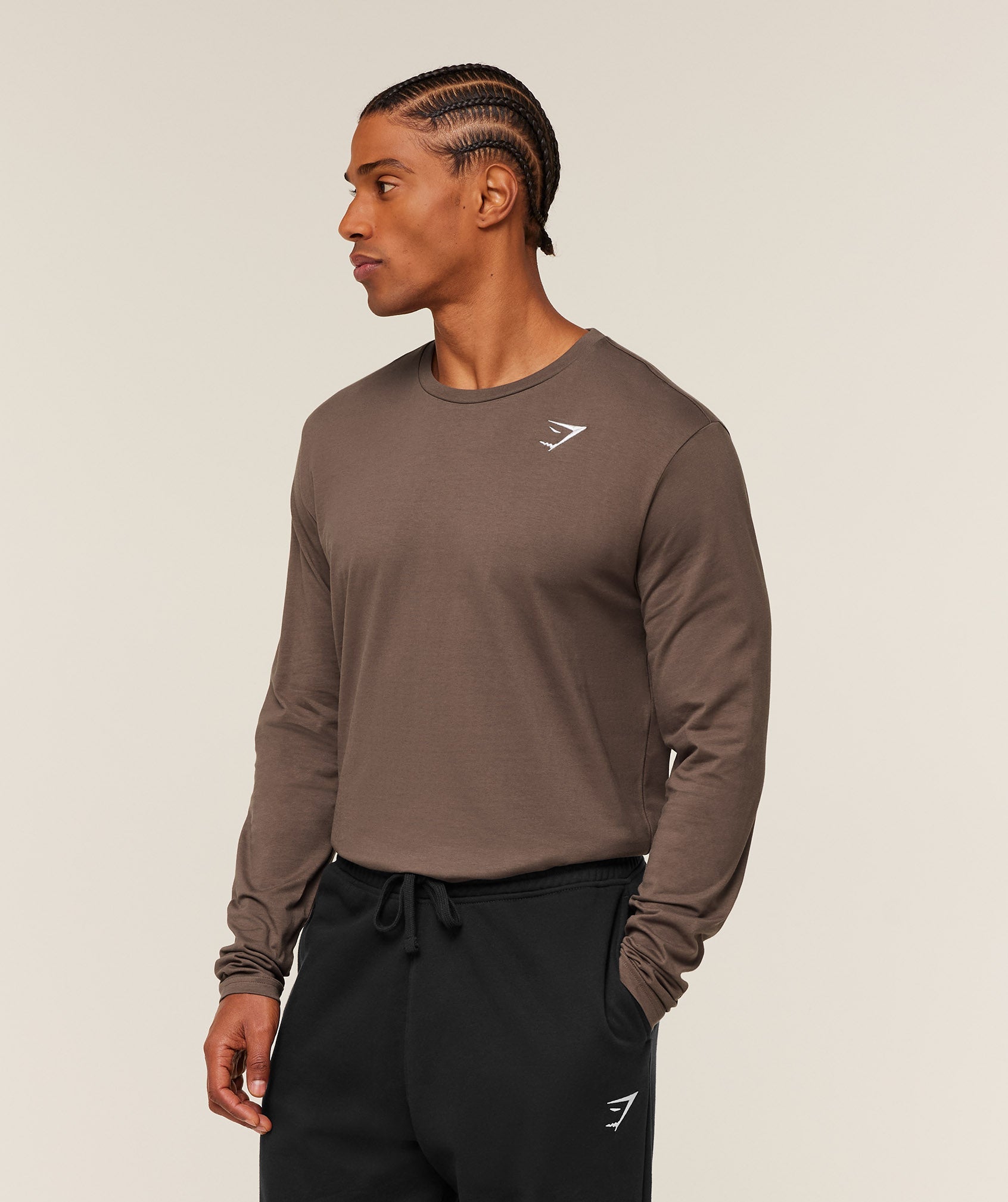 Gymshark Crest Long Sleeve T-Shirt - Soft Brown