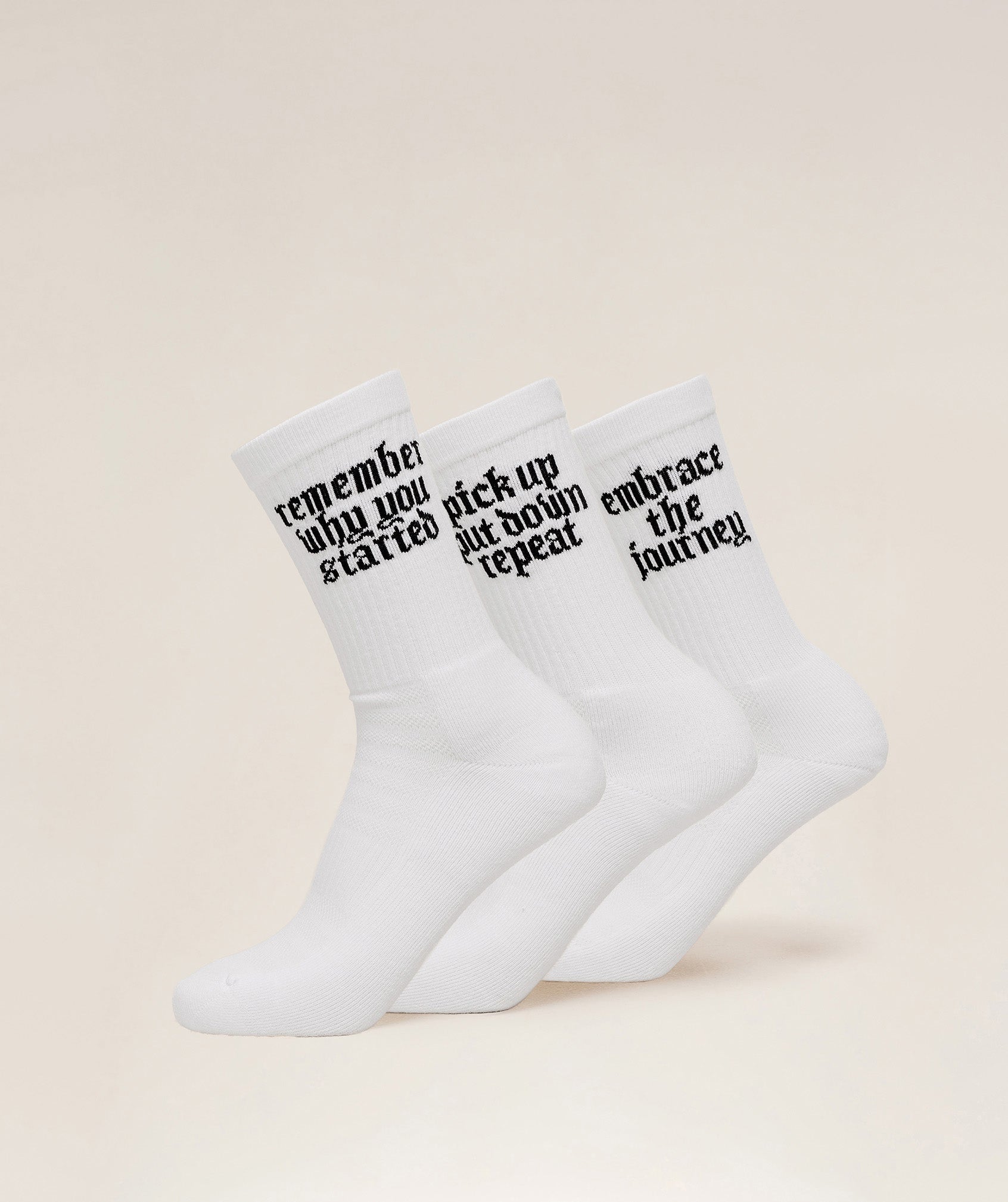 Gymshark Motivate Graphic Crew Sock 3pk - White