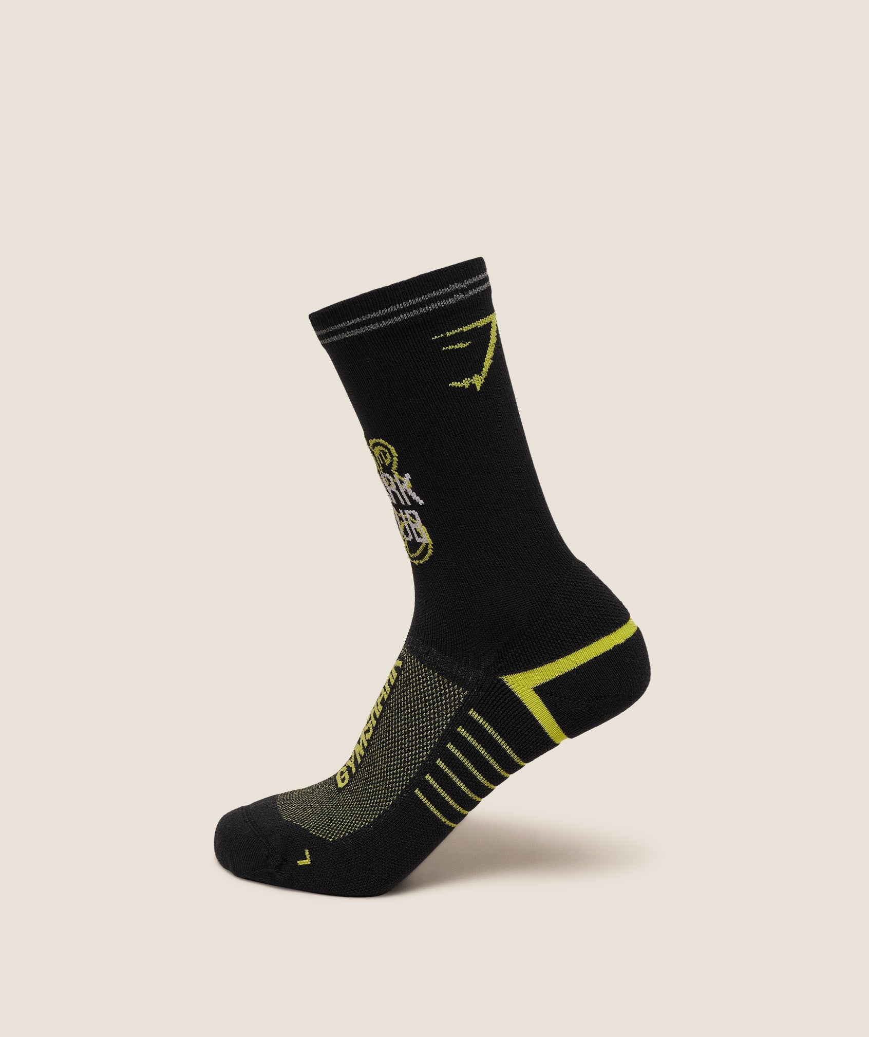 Gymshark Graphic Single Pack Crew Running Sock - Black