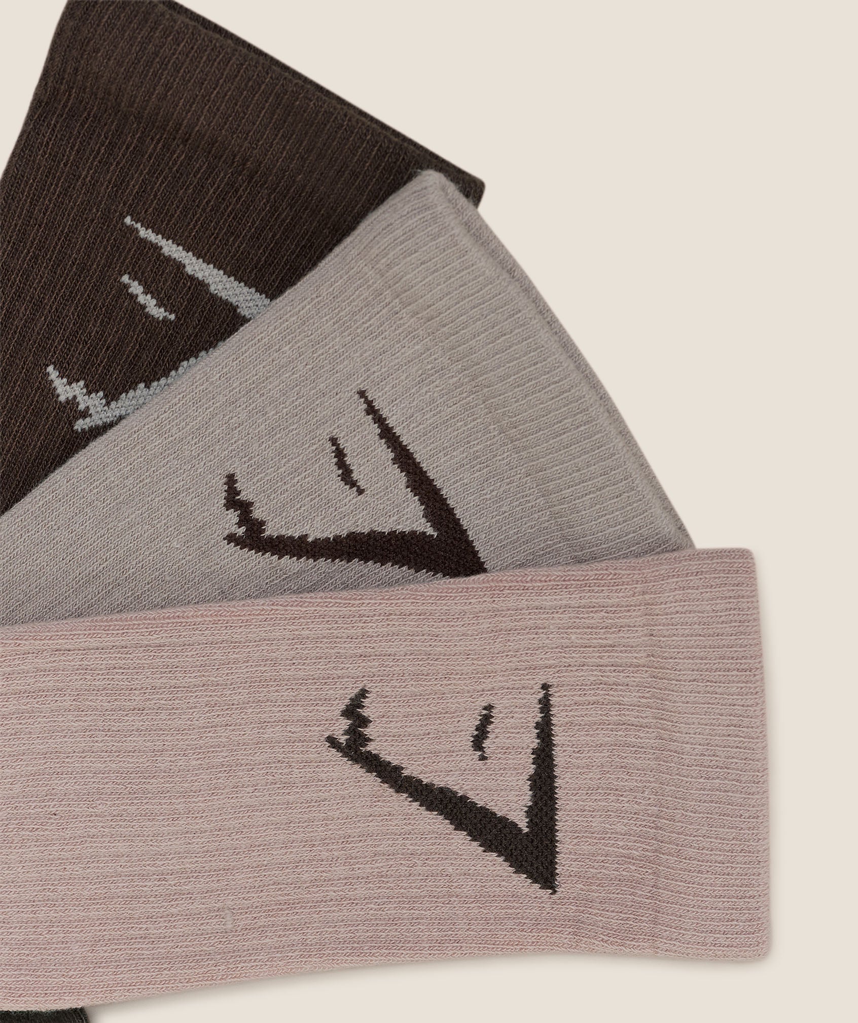 Gymshark Crew Socks 3pk - Mushroom Grey/Walnut Brown/Muted Pink