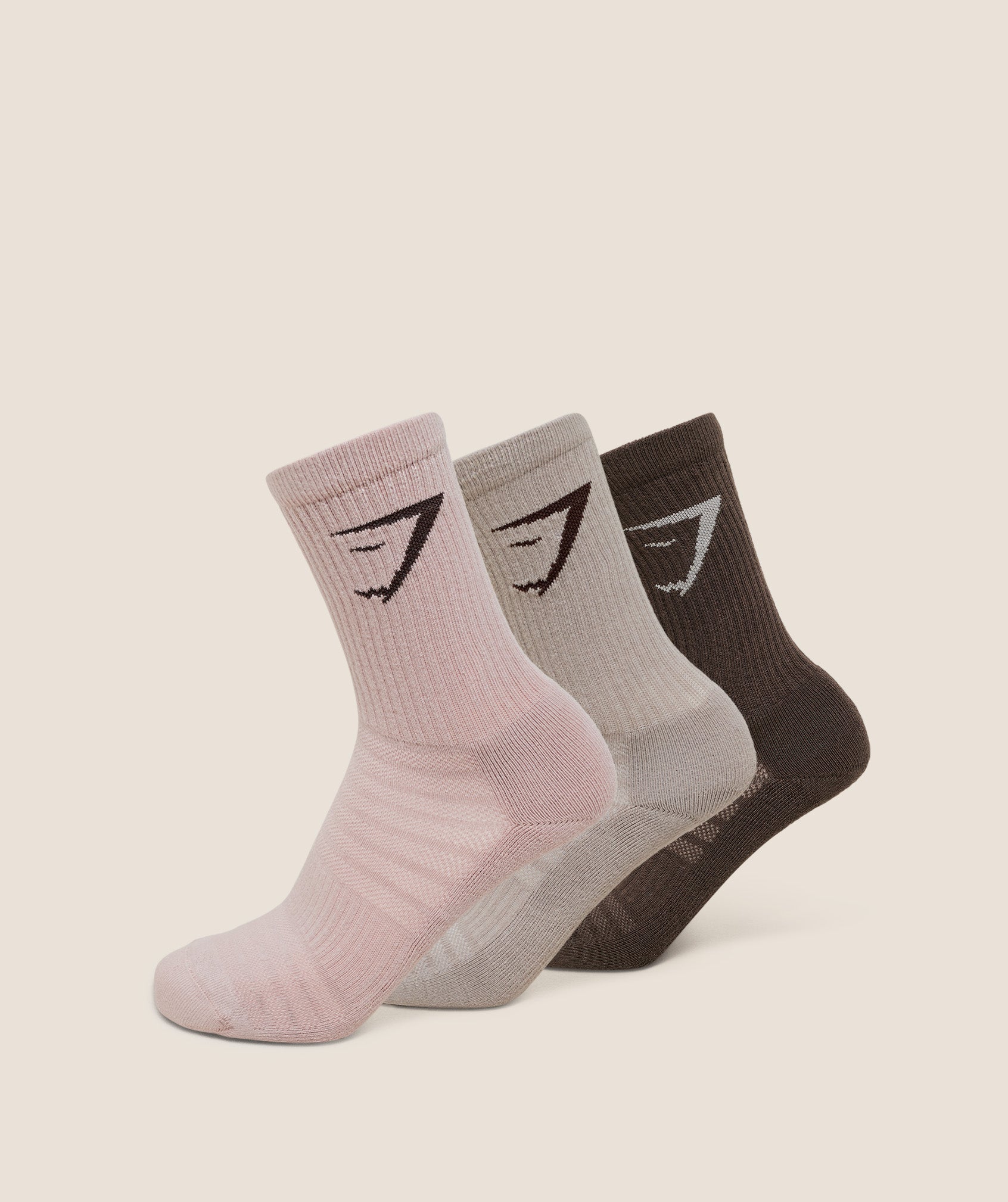 Gymshark Crew Socks 3pk - Mushroom Grey/Walnut Brown/Muted Pink