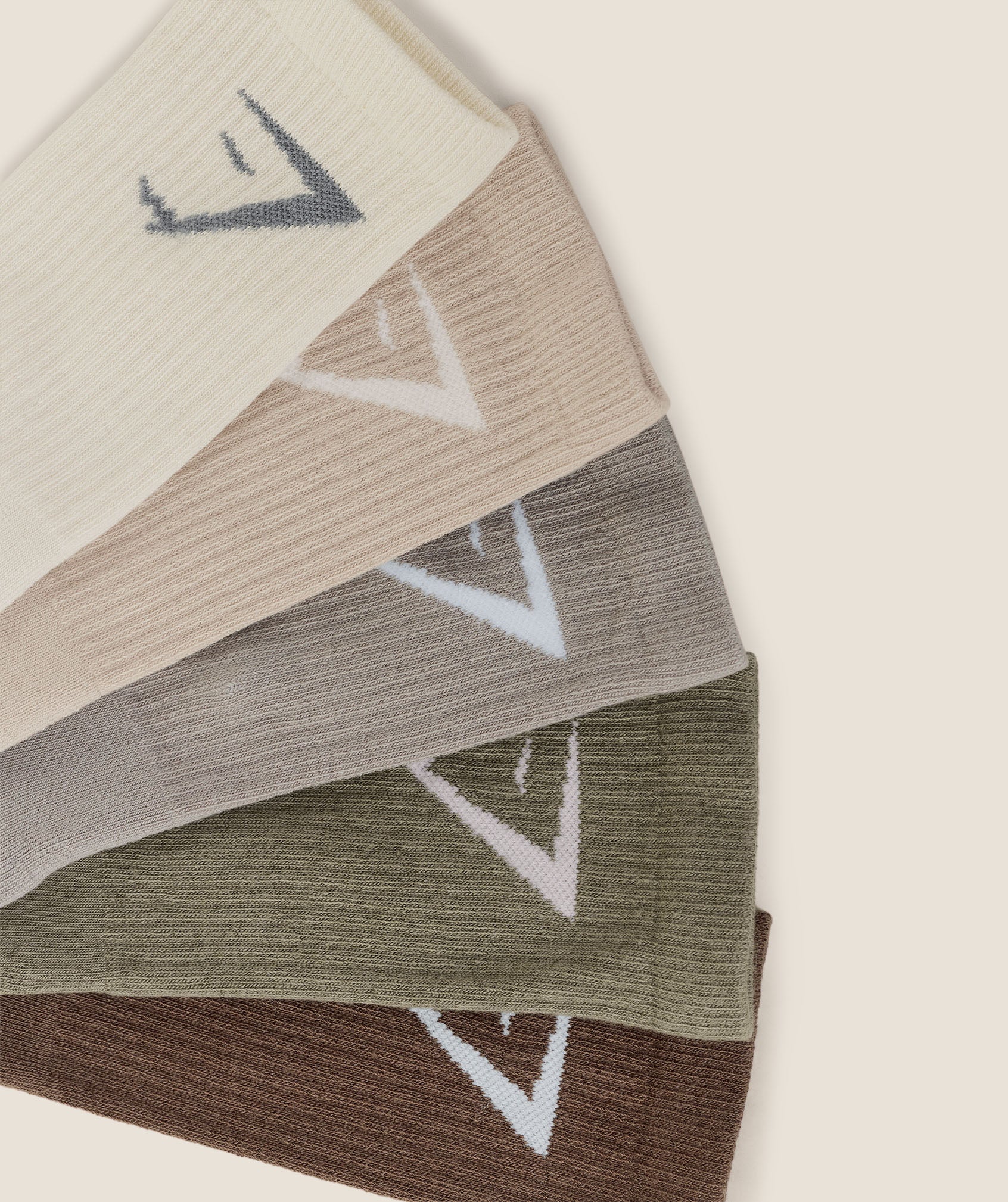 Gymshark Crew Socks 5pk - Soft Brown/Mushroom Grey/Pebble Grey/Oat White/Linen Brown