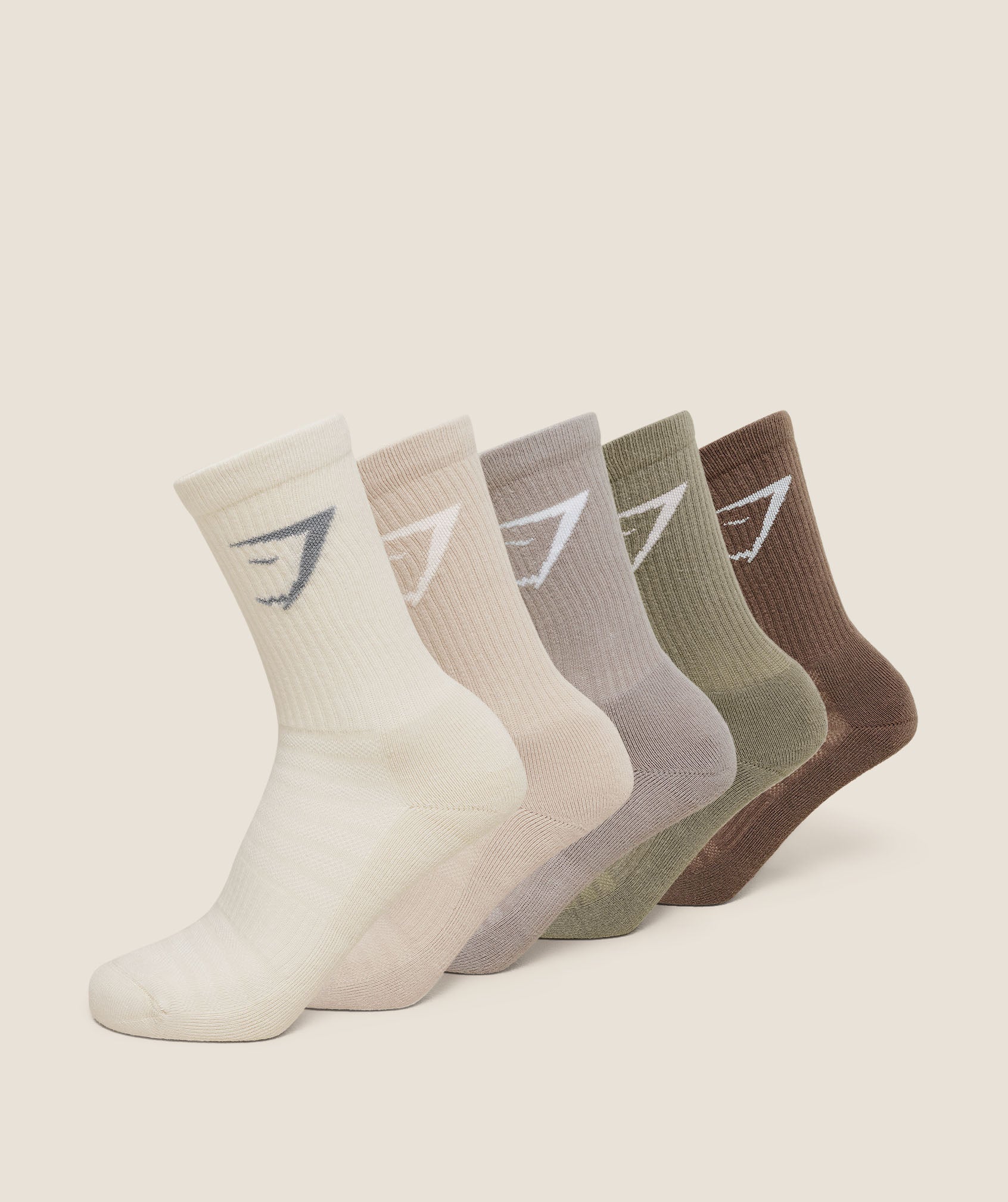Gymshark Crew Socks 5pk - Soft Brown/Mushroom Grey/Pebble Grey/Oat White/Linen Brown