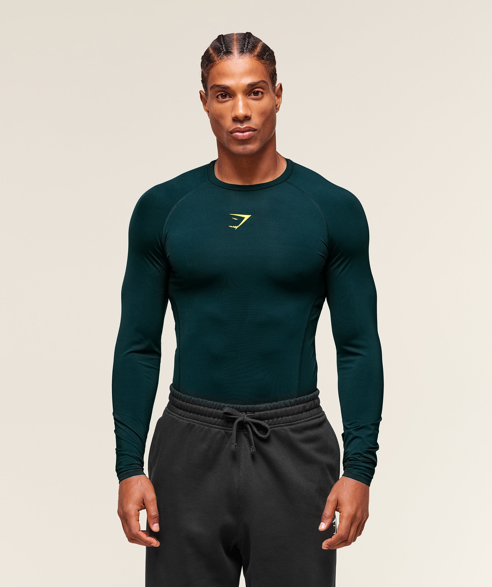 Gymshark Element Baselayer Long Sleeve T-Shirt - Deep Petrol Blue/Sorbet Yellow