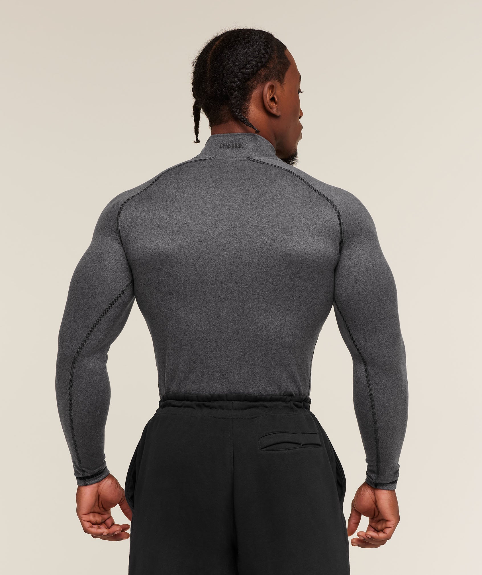 Gymshark Element Baselayer Mock Neck Long Sleeve T-Shirt - Black/Dark Grey Marl