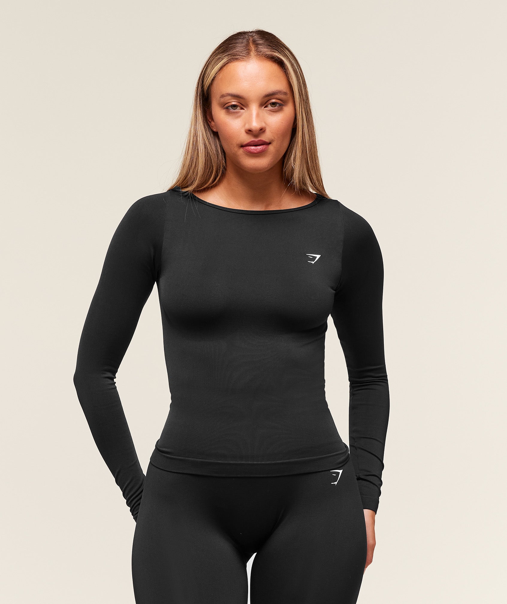Gymshark Everyday Seamless Wide Neck Long Sleeve Top - Black