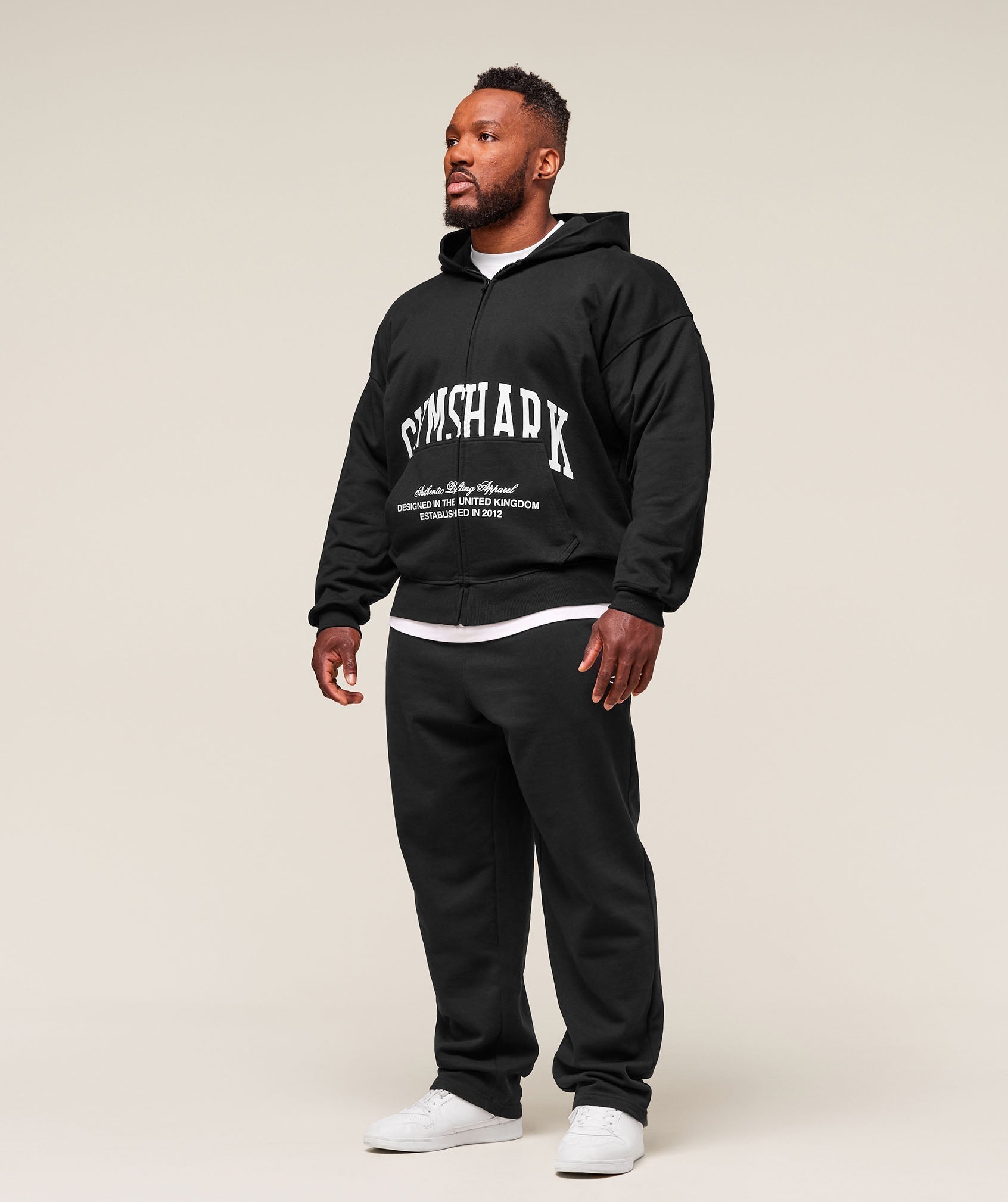 Gymshark Collegiate Script Zip Up Hoodie - Black/White