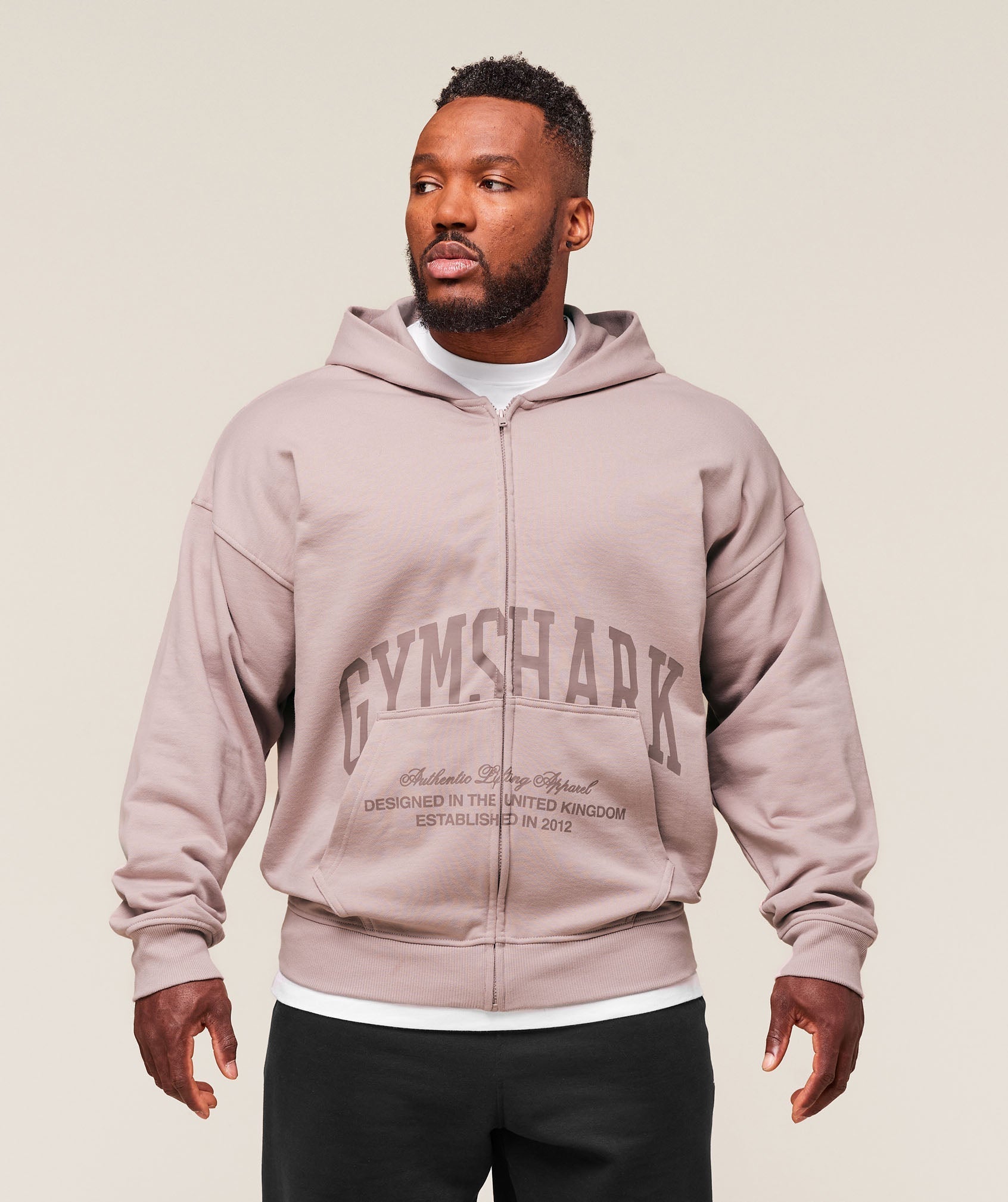 Gymshark Collegiate Script Zip Up Hoodie - Muted Pink
