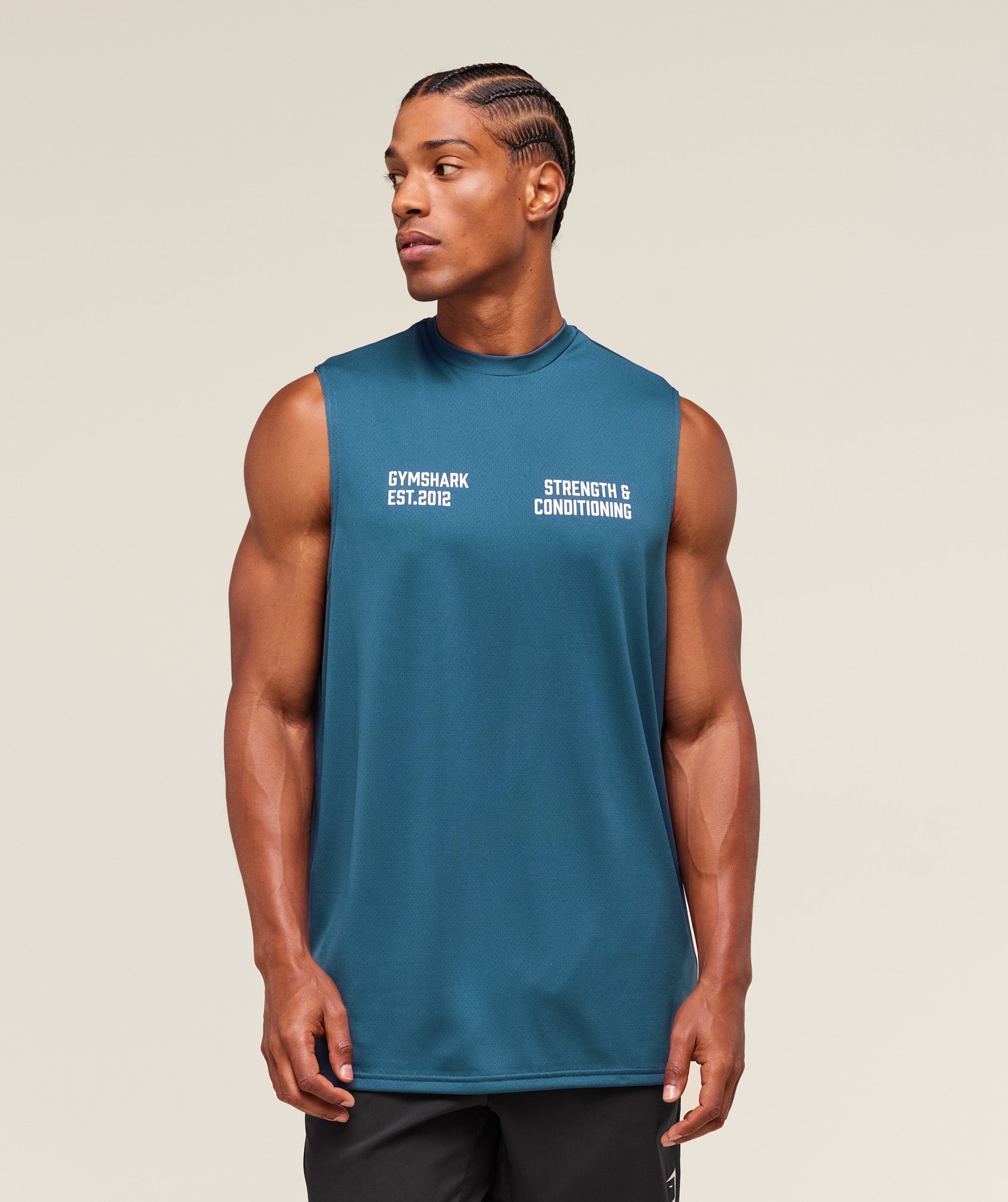 Gymshark S&C Graphic Cut Off Tank - Success Blue