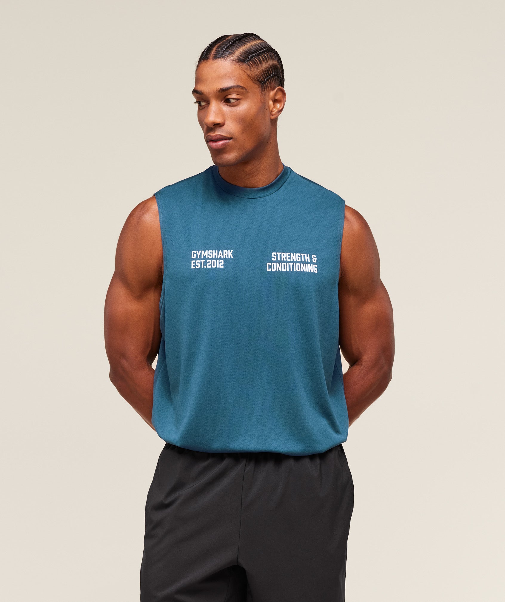 Gymshark S&C Graphic Cut Off Tank - Success Blue