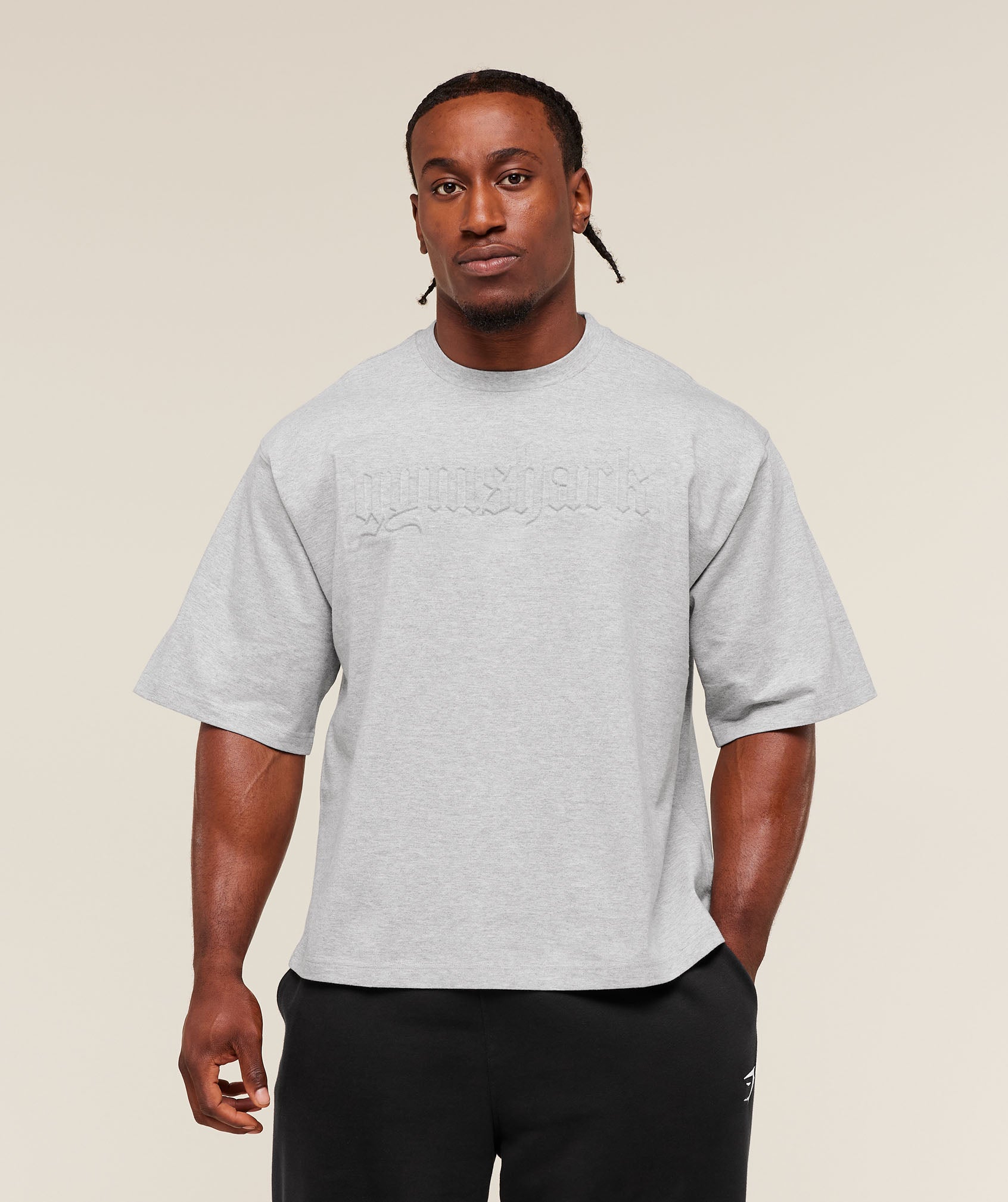 Gymshark Embossed Boxy T-Shirt - Light Grey Core Marl