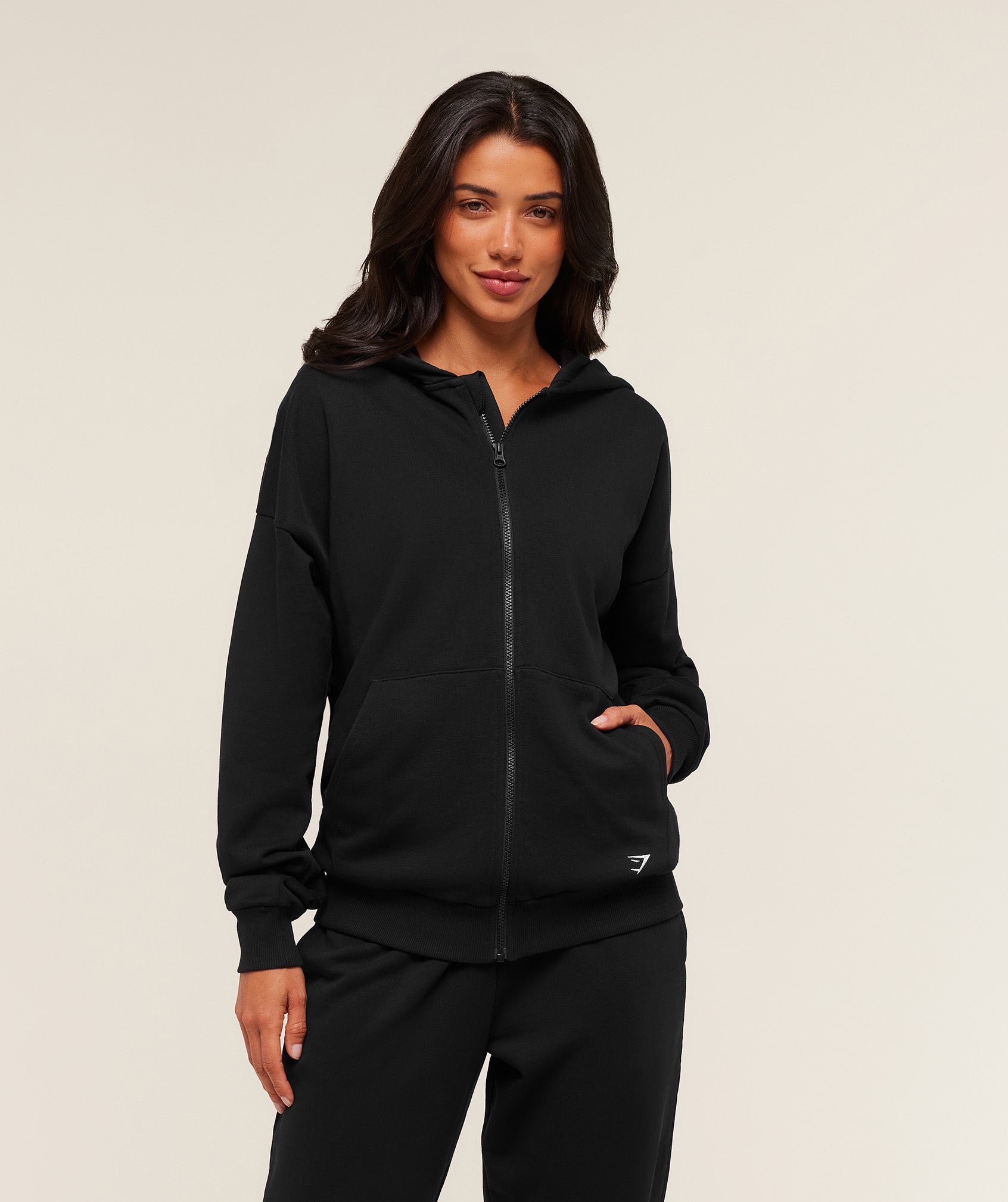 Gymshark Embroidered Zip Up Hoodie - Black