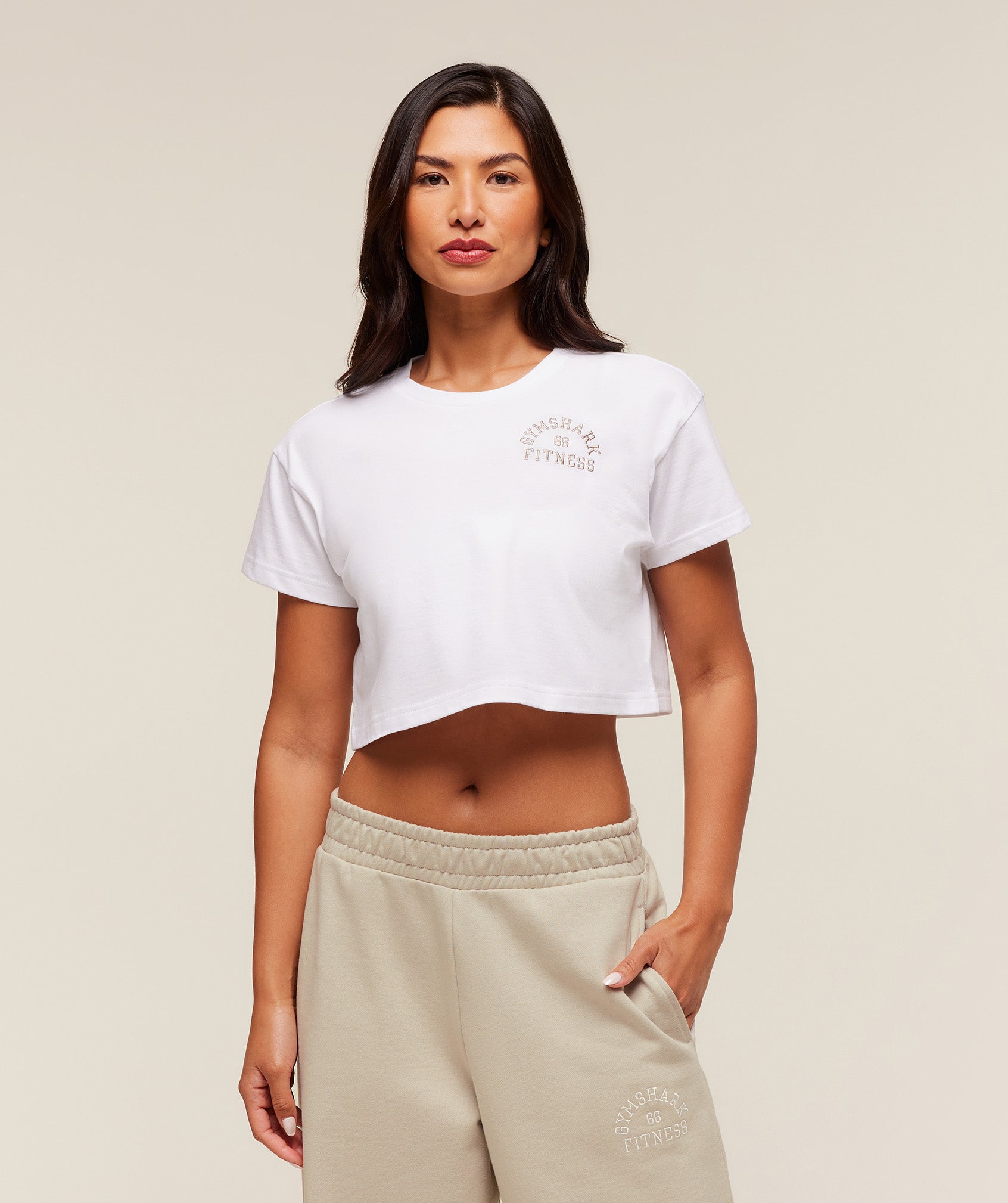 Gymshark Fitness Embroidered Graphic Oversized Crop Top - White