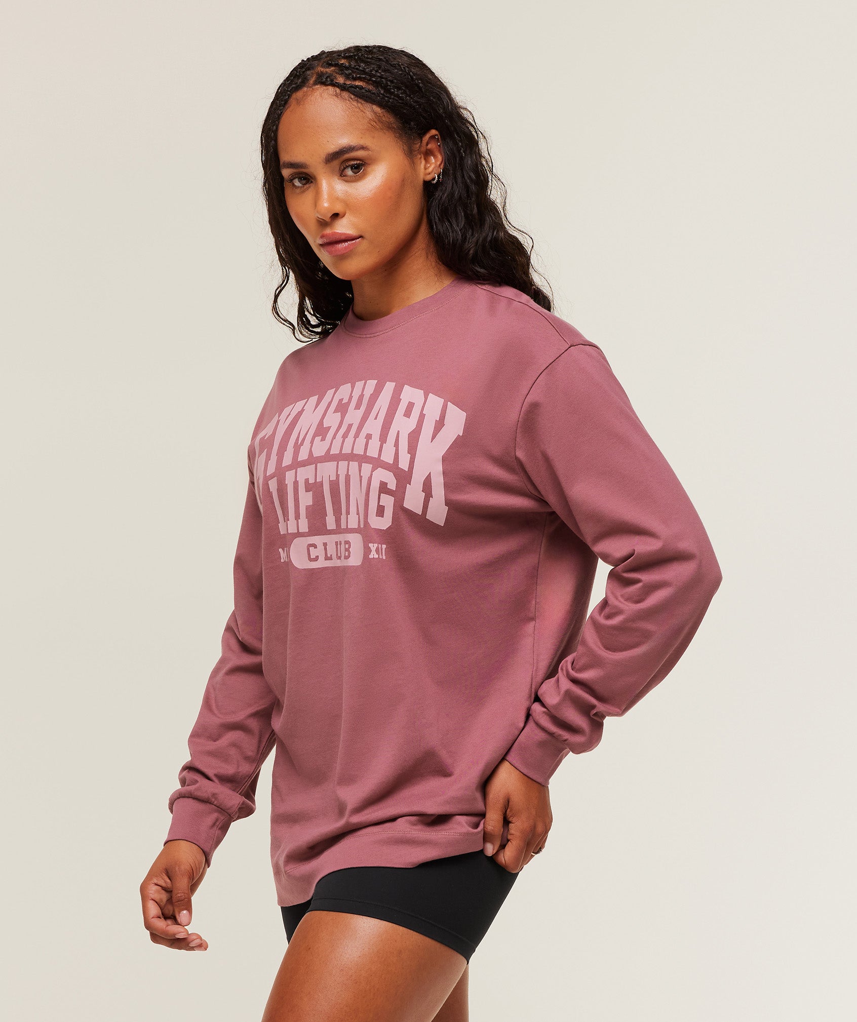 Gymshark Lifting Club Graphic Oversized Long Sleeve T-Shirt - Reset Pink