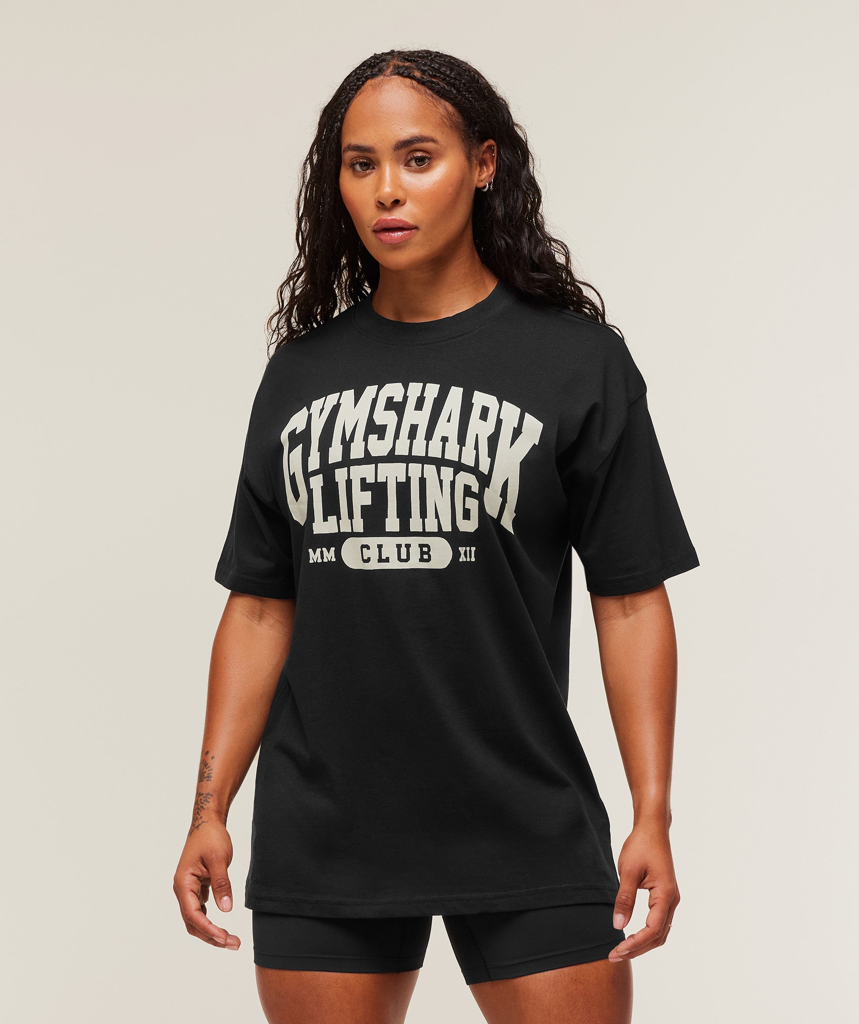 Gymshark Lifting Club Graphic Oversized T-Shirt - Black/Soft White