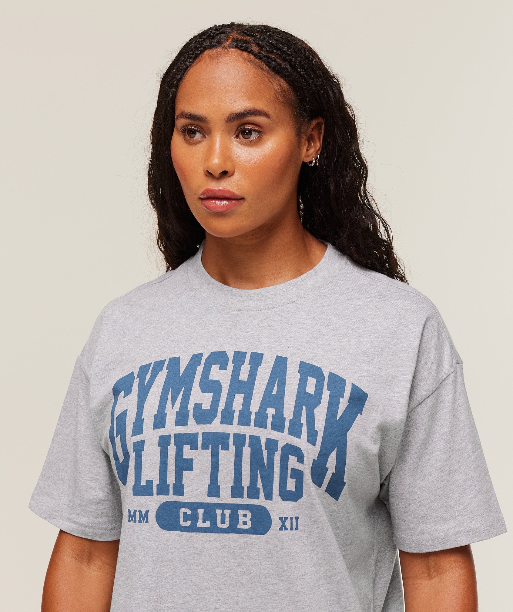 Gymshark Lifting Club Graphic Oversized T-Shirt - Light Grey Core Marl