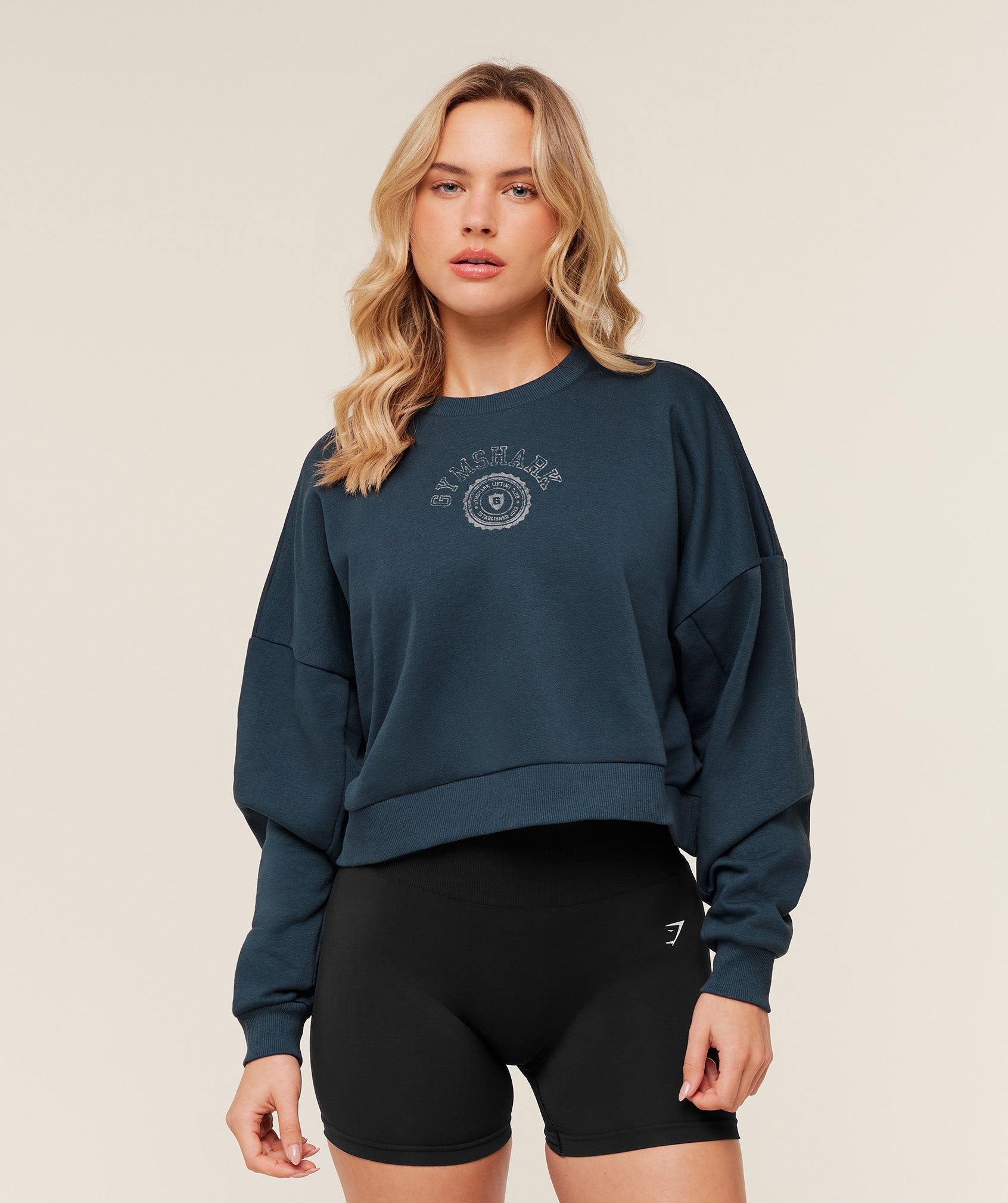 Gymshark Worn Crest Graphic Sweatshirt - GS Stealth Blue