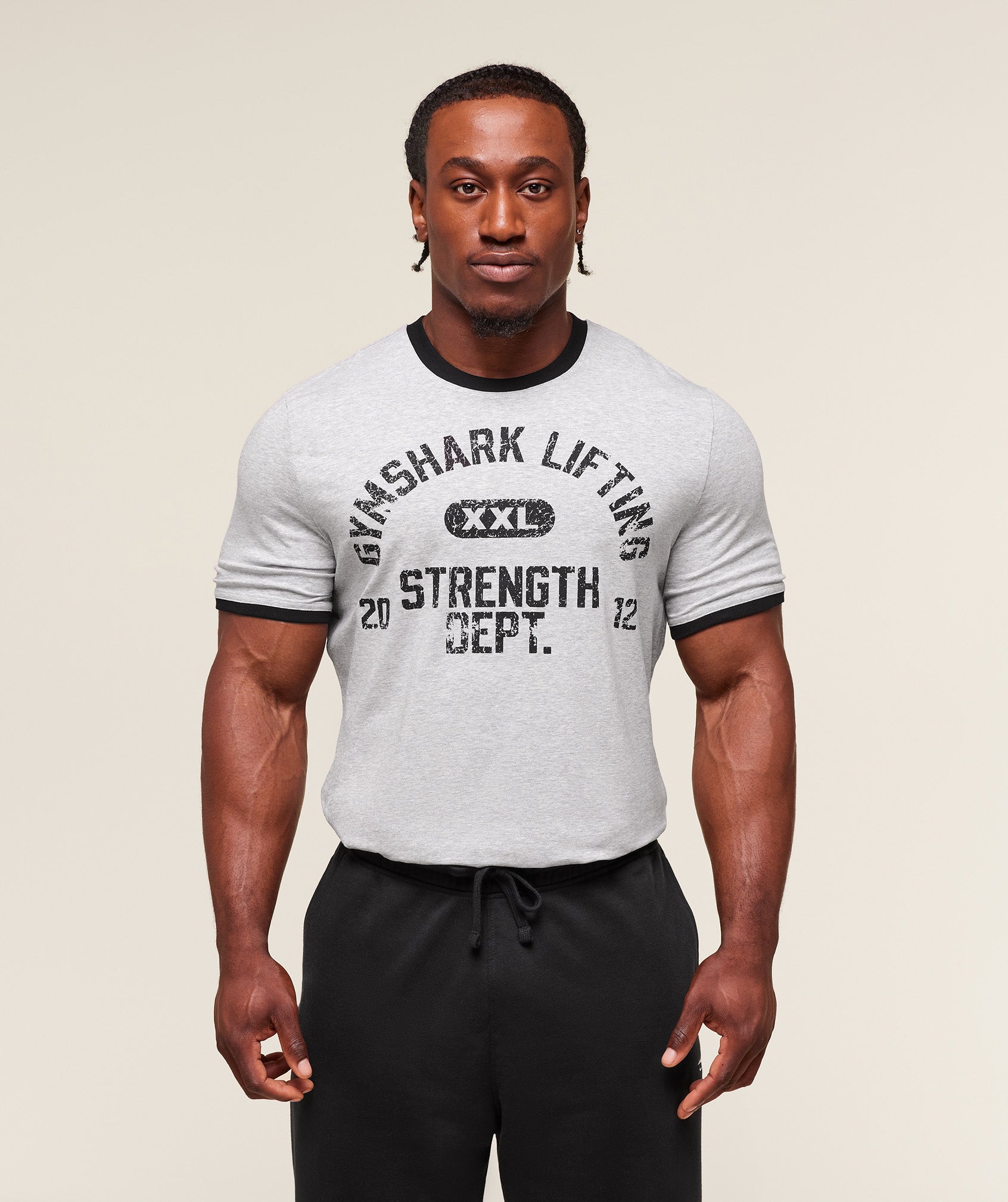 Gymshark XXL Strength Dept Ringer T-Shirt - Light Grey Core Marl