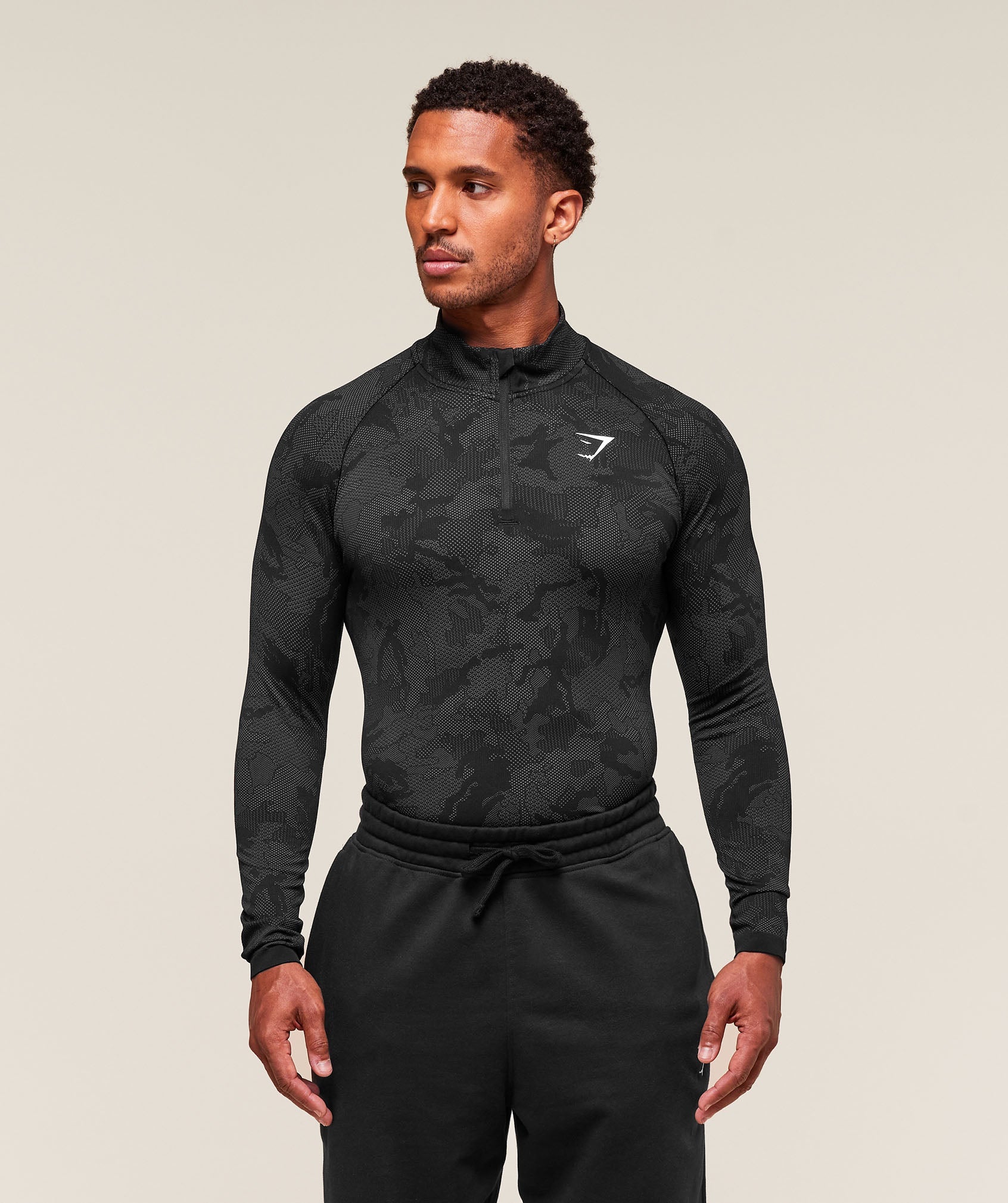 Gymshark Geo Seamless 1/4 Zip - Black/Charcoal Grey