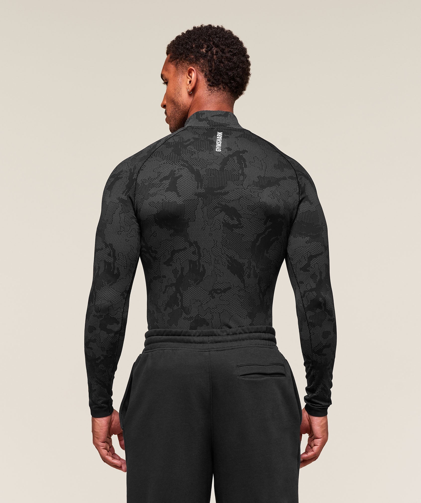 Gymshark Geo Seamless 1/4 Zip - Black/Charcoal Grey