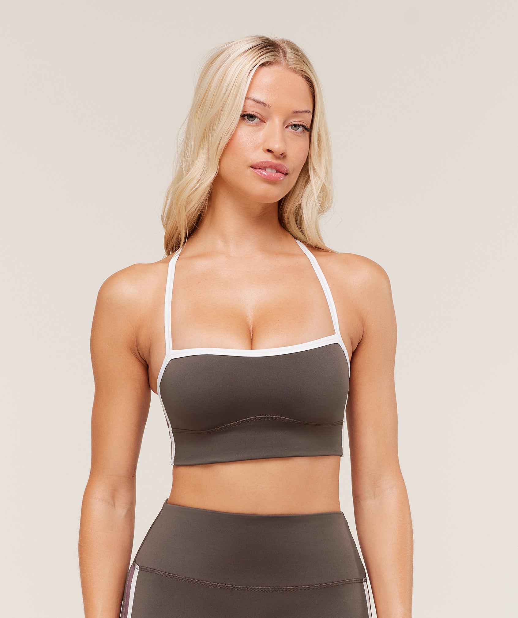 Gymshark Piping Sports Bra - Walnut Brown/Chestnut Pink/Soft White