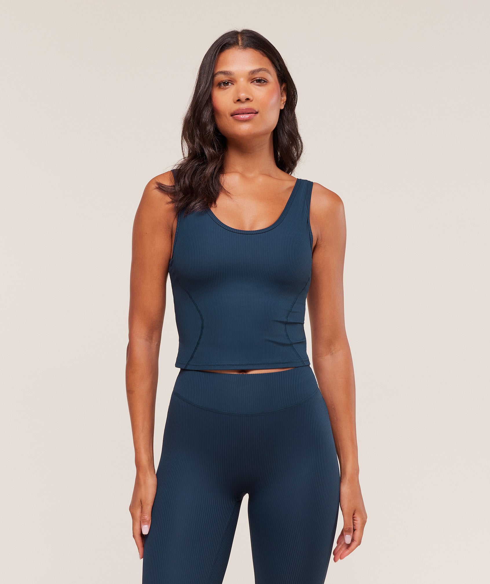 Gymshark Ribbed Midi Tank With Shelf - Navy