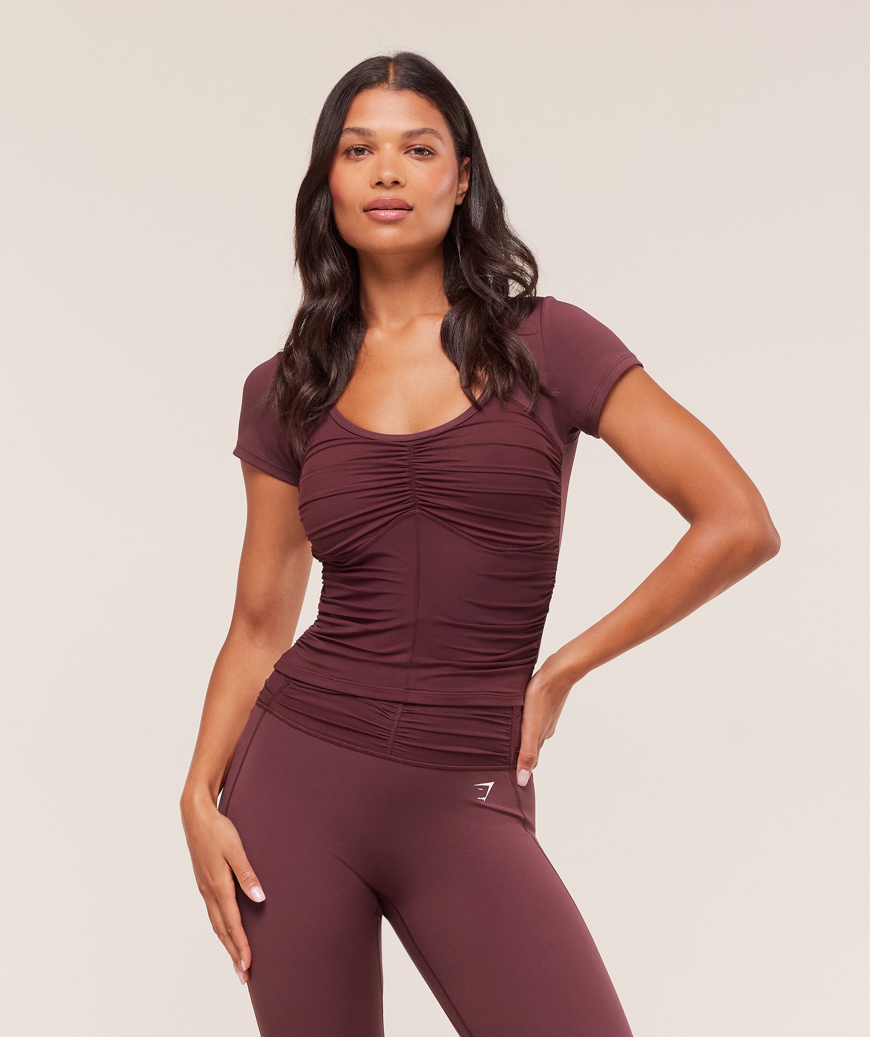 Gymshark Ruche Short Sleeve Top - Rich Maroon