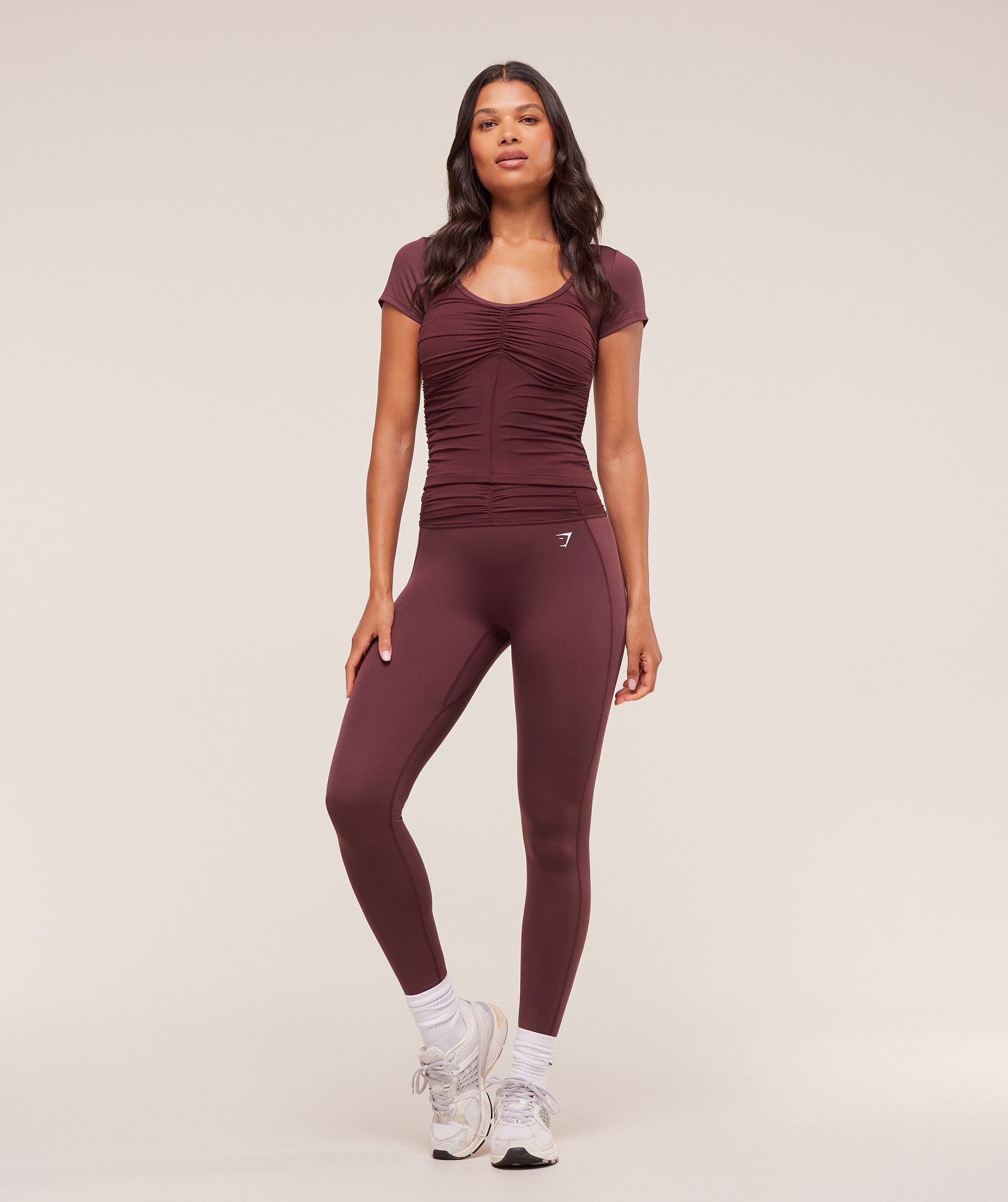Gymshark Ruche Short Sleeve Top - Rich Maroon