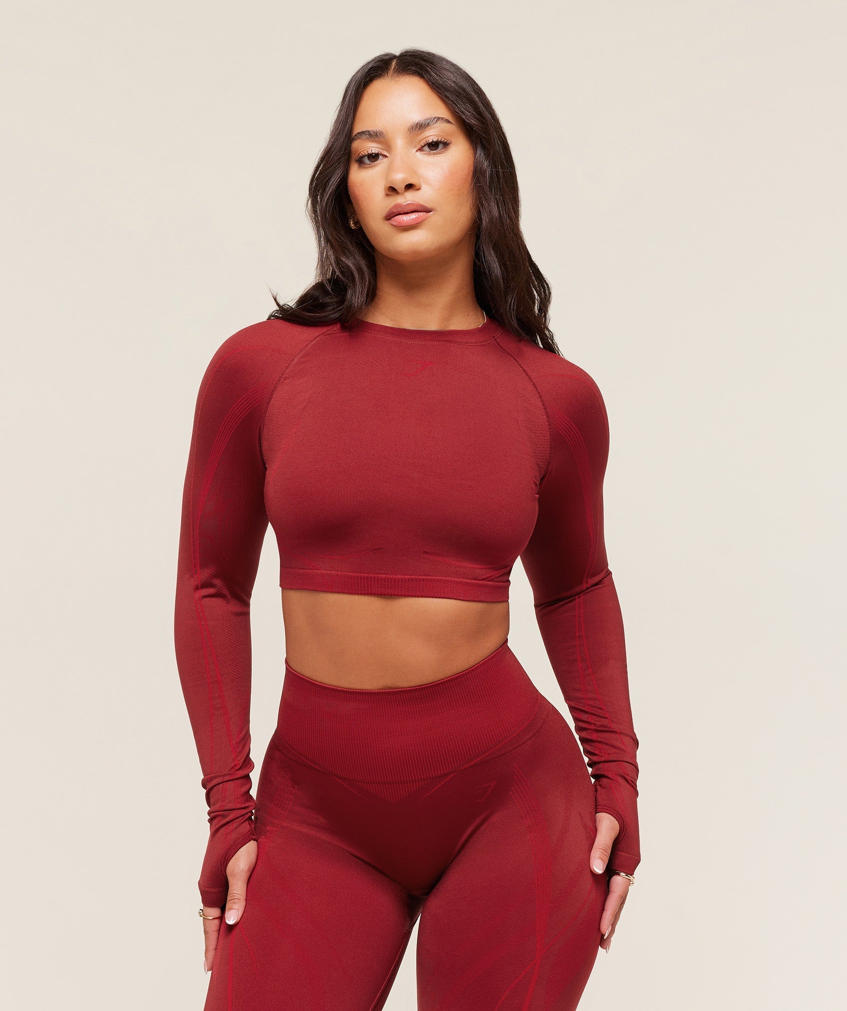 Gymshark x Analis Seamless Long Sleeve Crop Top - Reps Red/Carmine Red