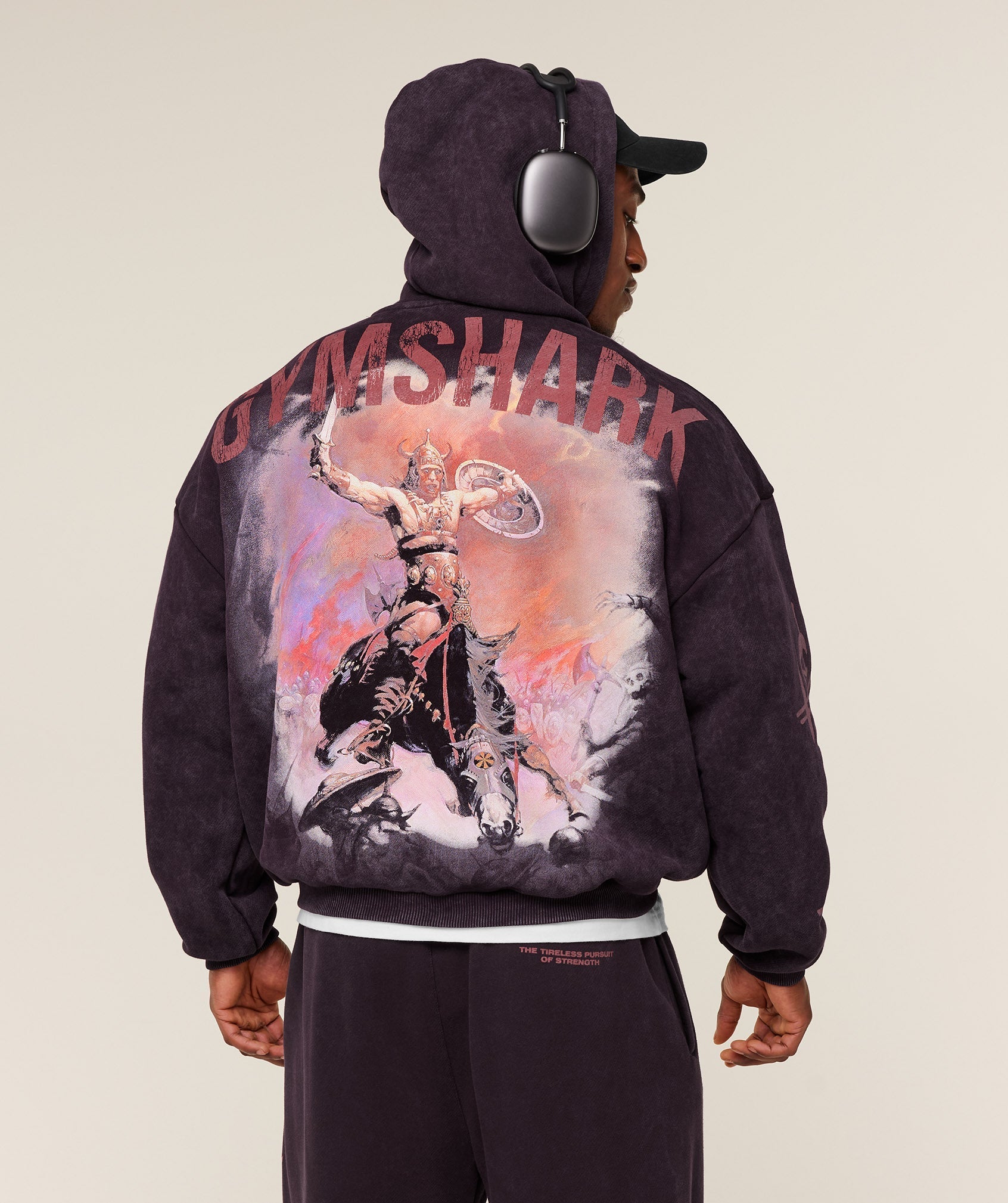 Gymshark Power x Frazetta Graphic Hoodie - Asphalt Grey/Plum Brown