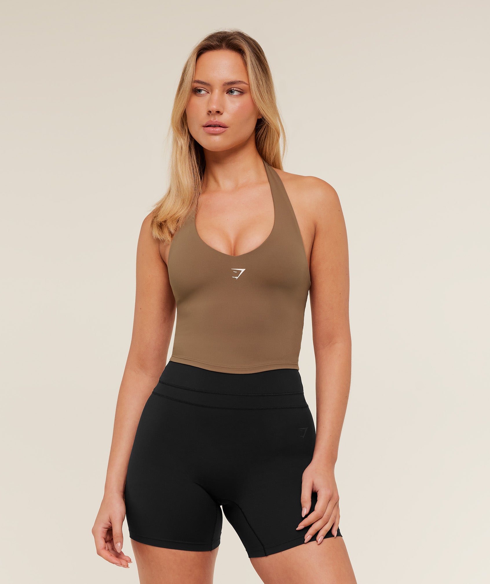 Gymshark Halter Neck Cami with Shelf - Caramel Brown