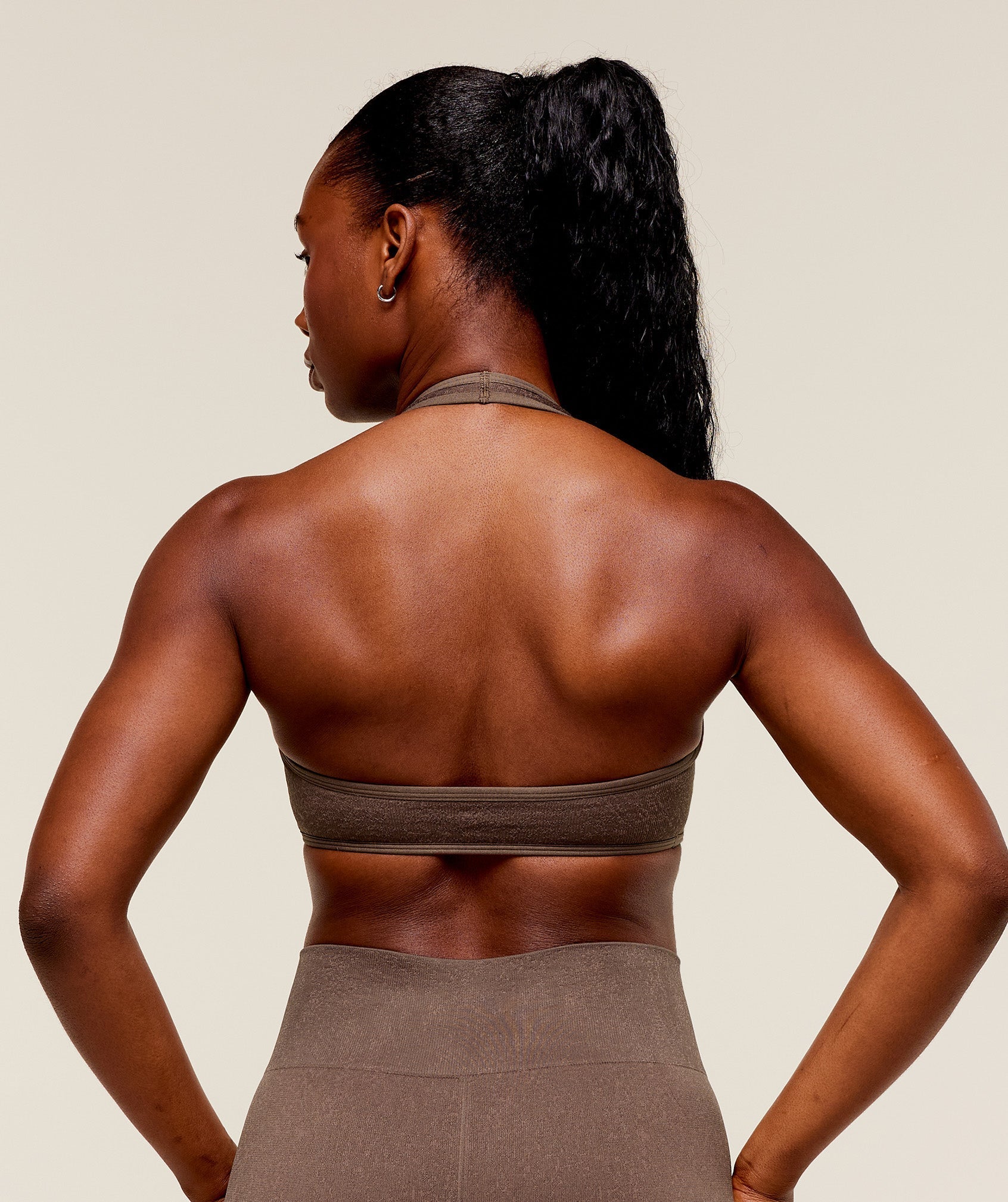 Gymshark Adapt Fleck x Whitney Halterneck Sports Bra - Soft Brown/Chestnut Pink