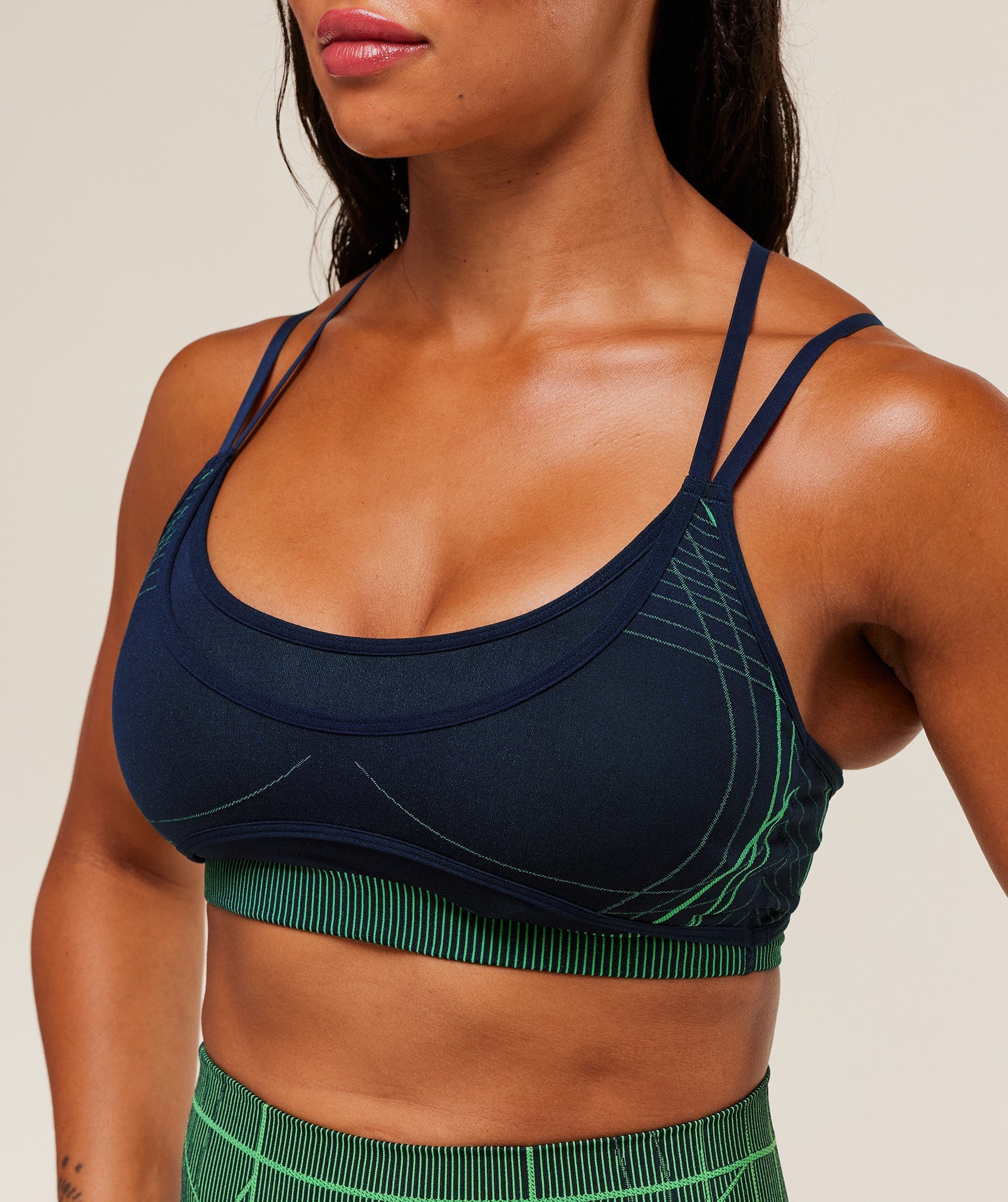 Gymshark Apex Seamless Strappy Sports Bra - Heavy Blue/Active Green