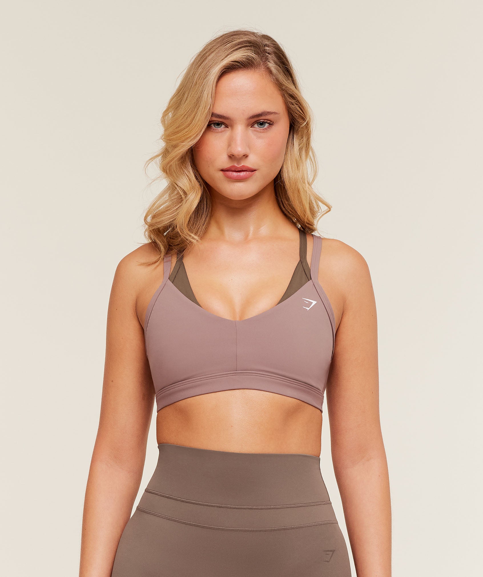 Gymshark Double Up Sports Bra - Chestnut Pink/Walnut Brown