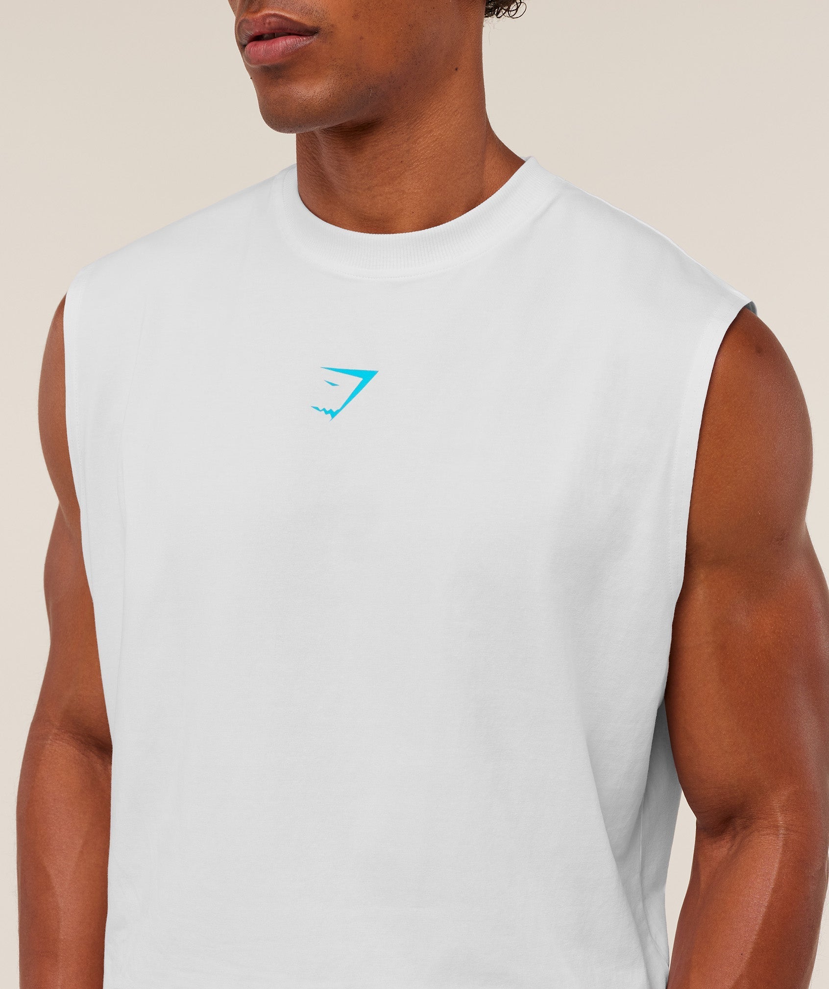 Gymshark Power Cut Off Tank - GS White/GS Brand Blue