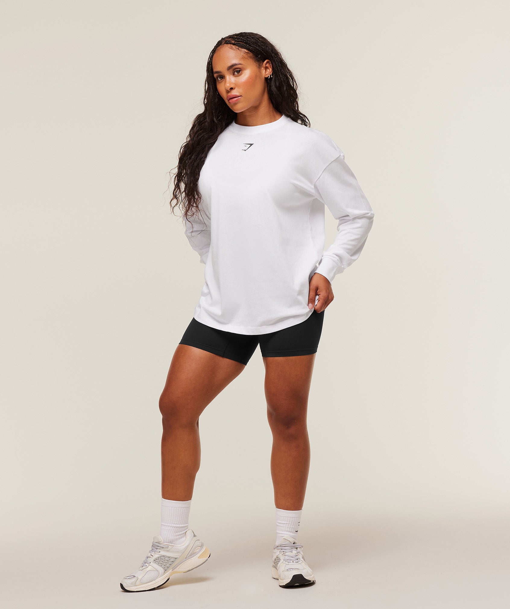 Gymshark Power Long Sleeve Top - White/Black