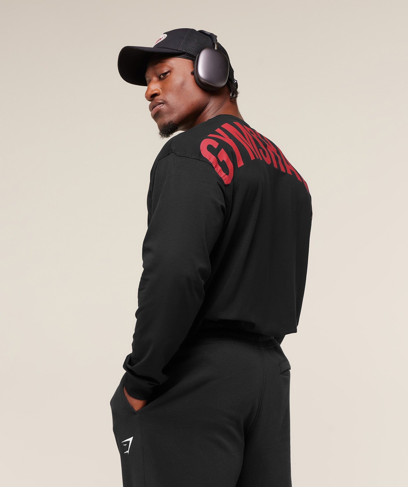 Gymshark Power Long Sleeve T-Shirt - Black/Conditioning Red