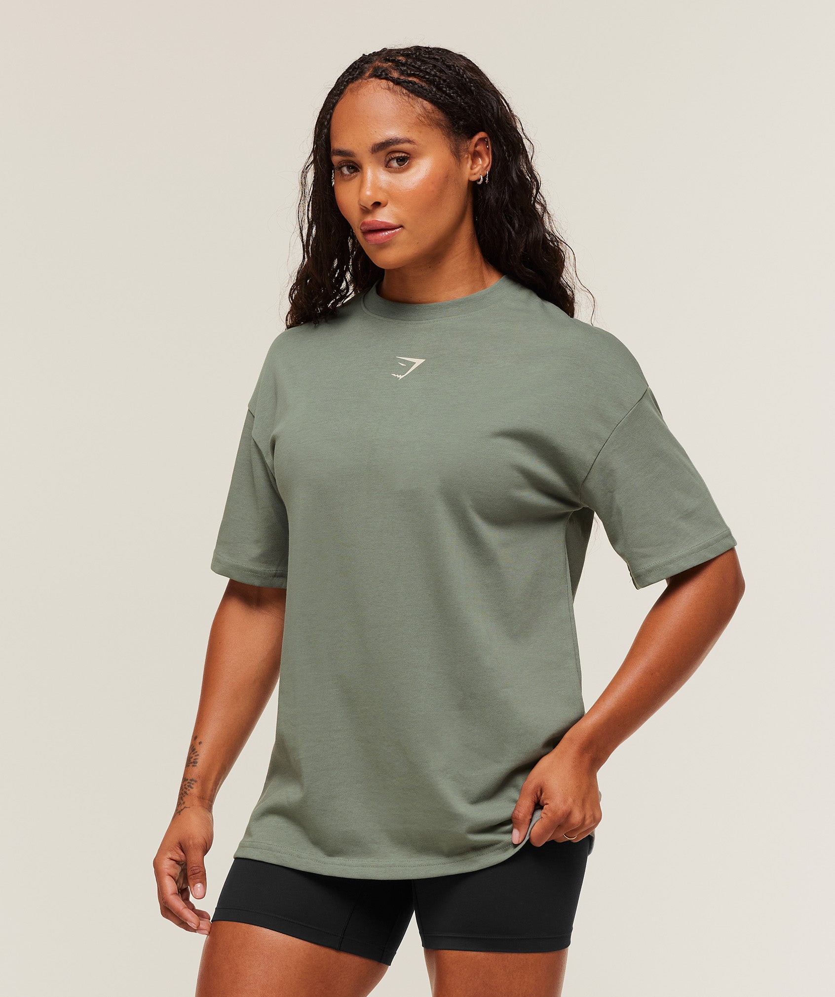 Gymshark Power Oversized T-Shirt - Unit Green/Oat White