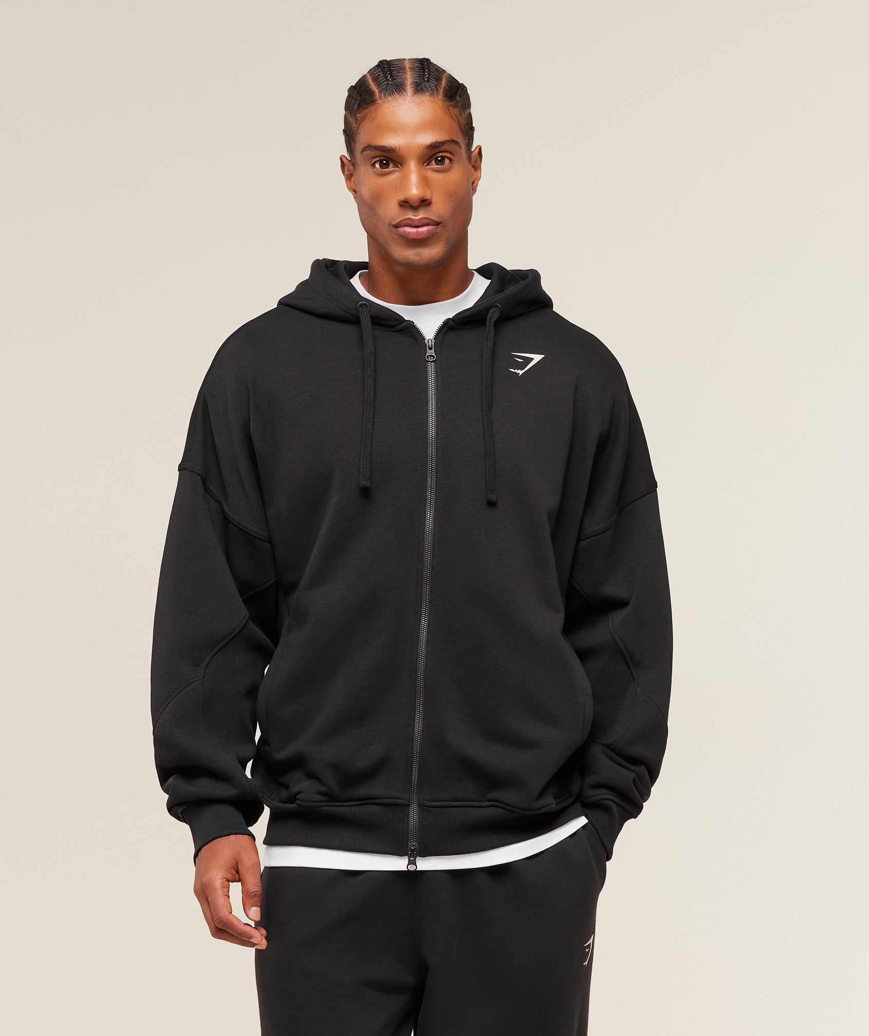 Gymshark Power Zip Up Hoodie - Black/Oat White