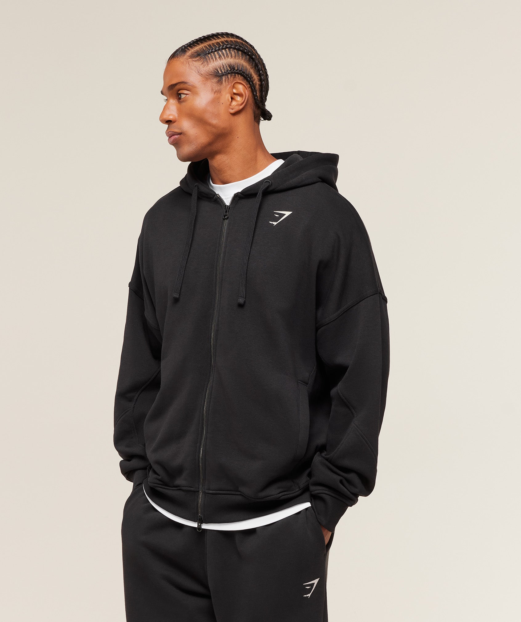 Gymshark Power Zip Up Hoodie - Black/Oat White