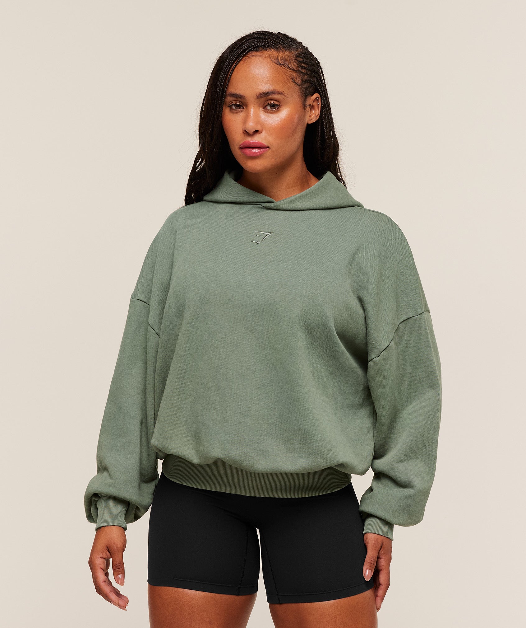 Gymshark Power Washed Oversized Hoodie - Unit Green/Acid Wash Small Ball