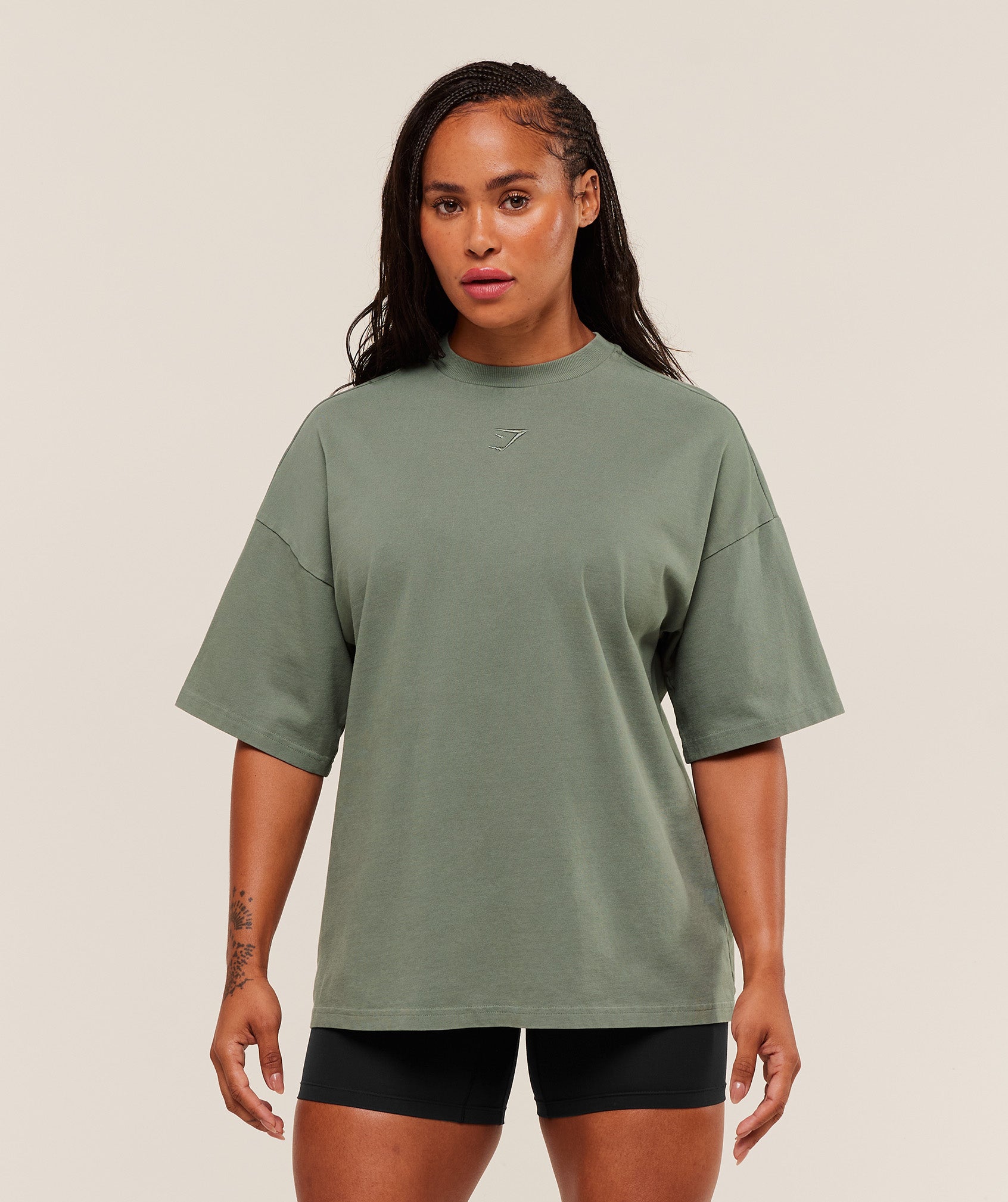 Gymshark Power Washed Oversized T-Shirt - Unit Green/Acid Wash Small Ball